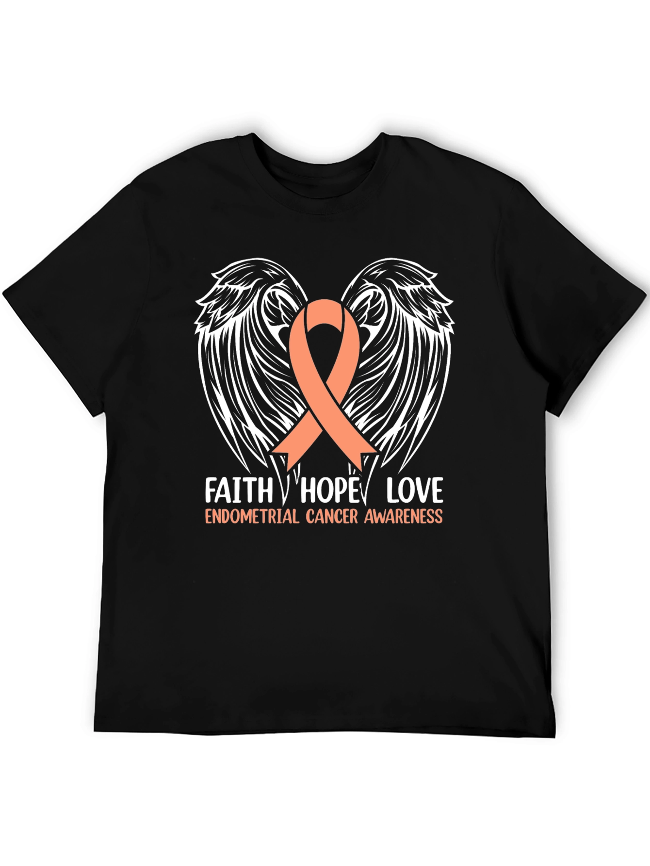 Endometrial Cancer Awareness T-Shirt with Ribbon Wings Design