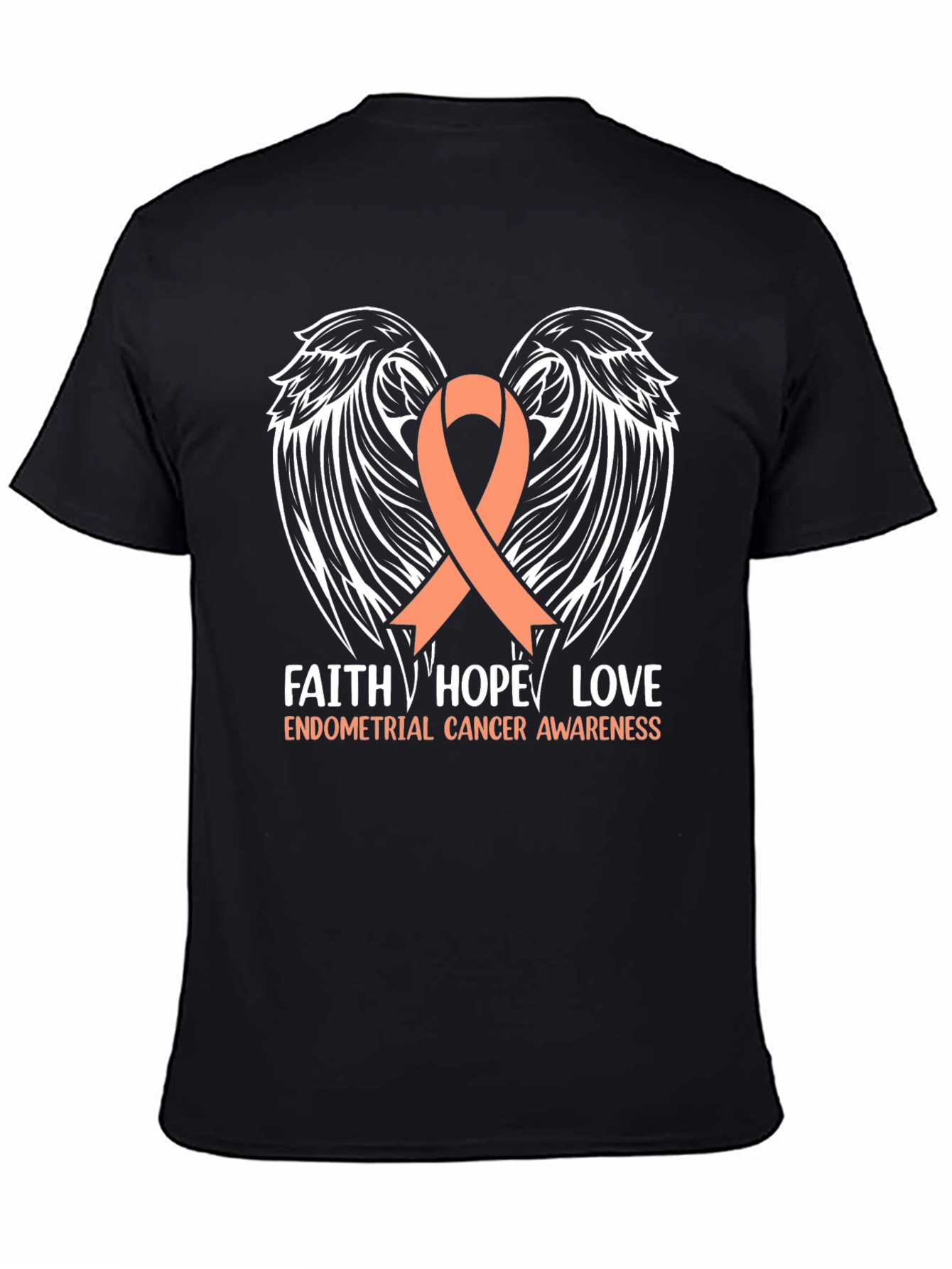 Endometrial Cancer Awareness T-Shirt with Ribbon Wings Design