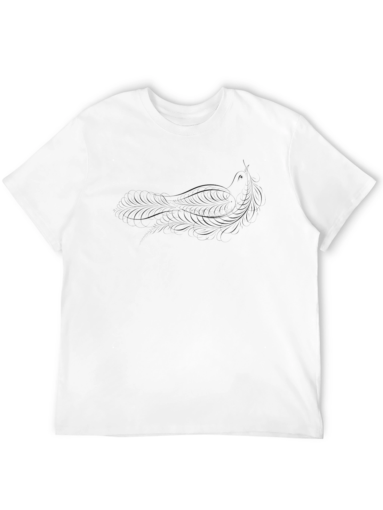 Elegant Black T-Shirt with Subtle Feather Design