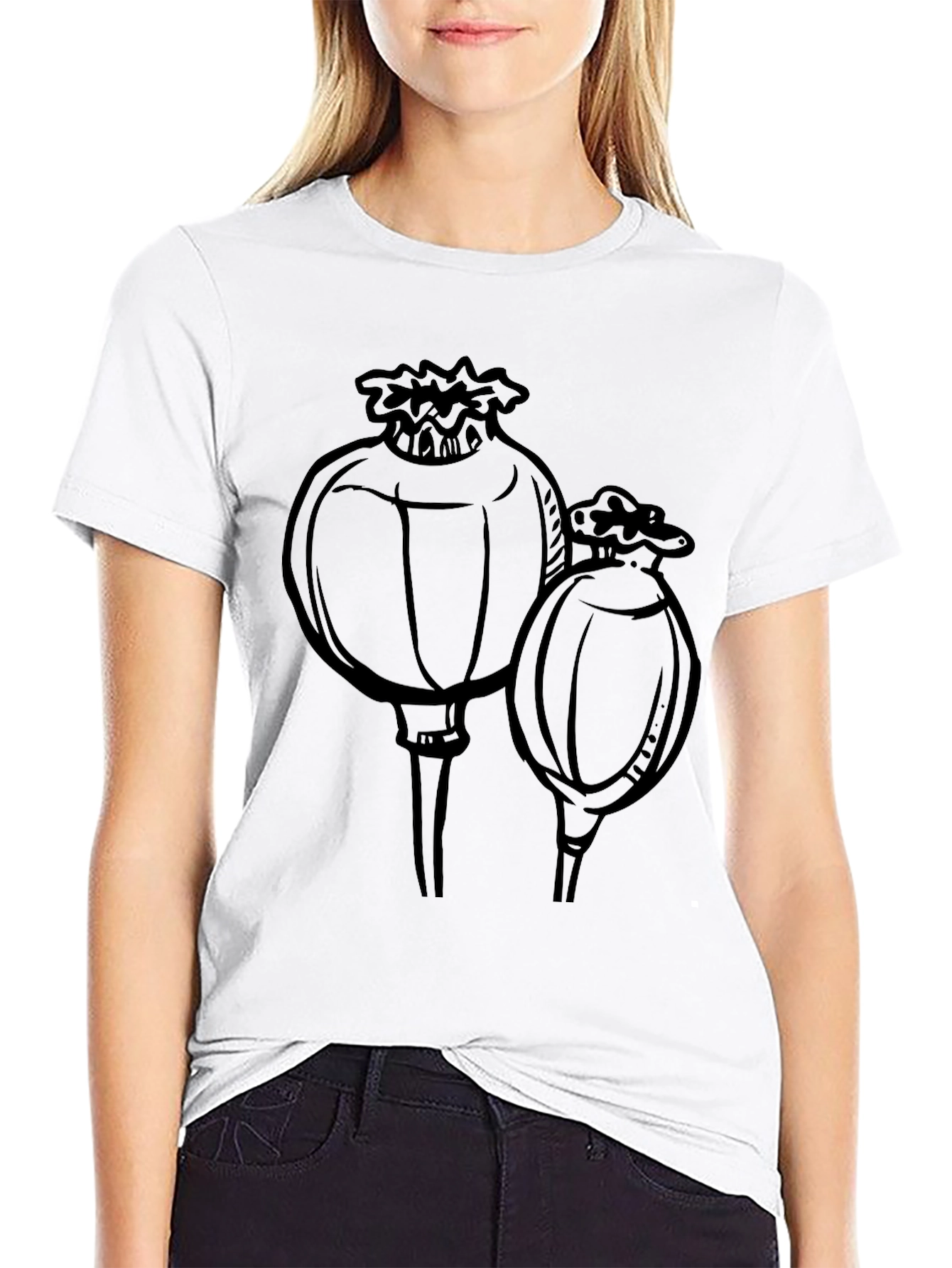 Poppy Seed Head Graphic T-Shirt - Black