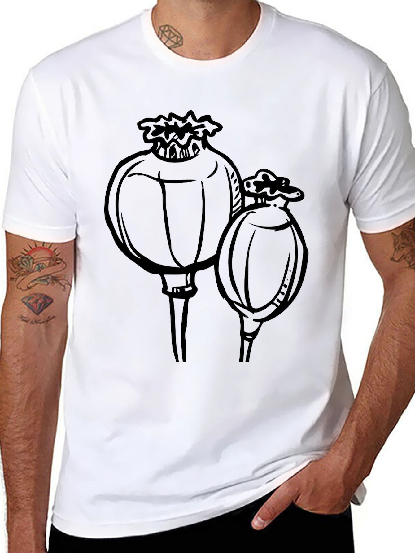 Poppy Seed Head Graphic T-Shirt - Black
