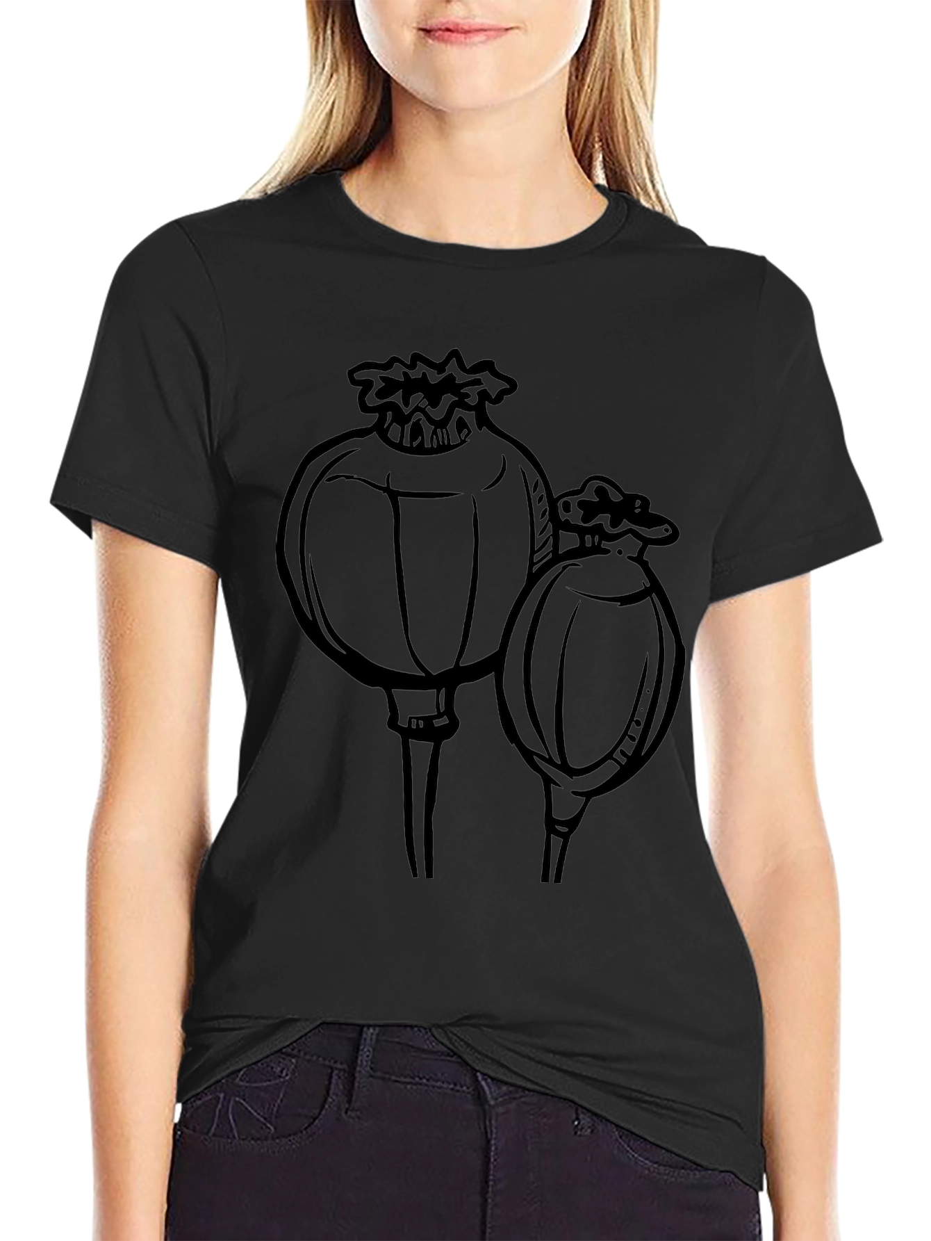 Poppy Seed Head Graphic T-Shirt - Black