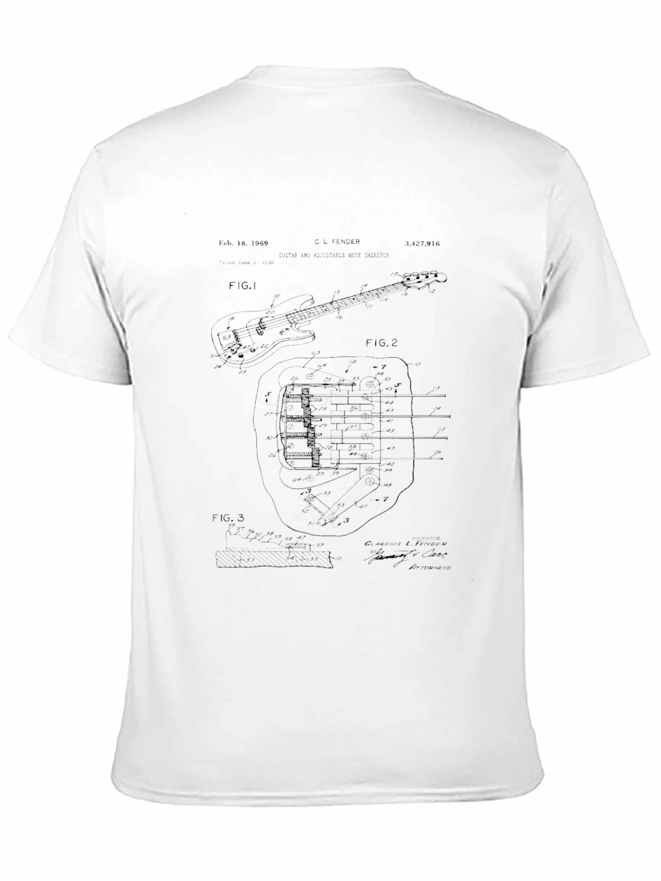 Bass Guitar Patent Print Black T-Shirt