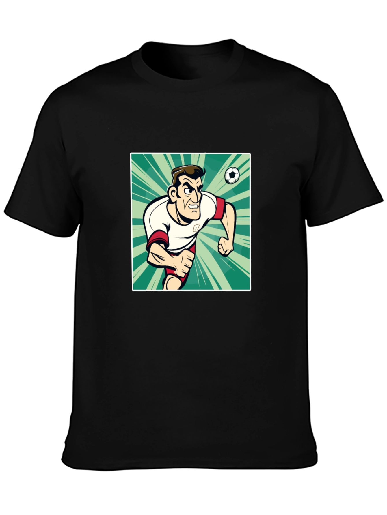 Cartoon Soccer Player Black T-Shirt