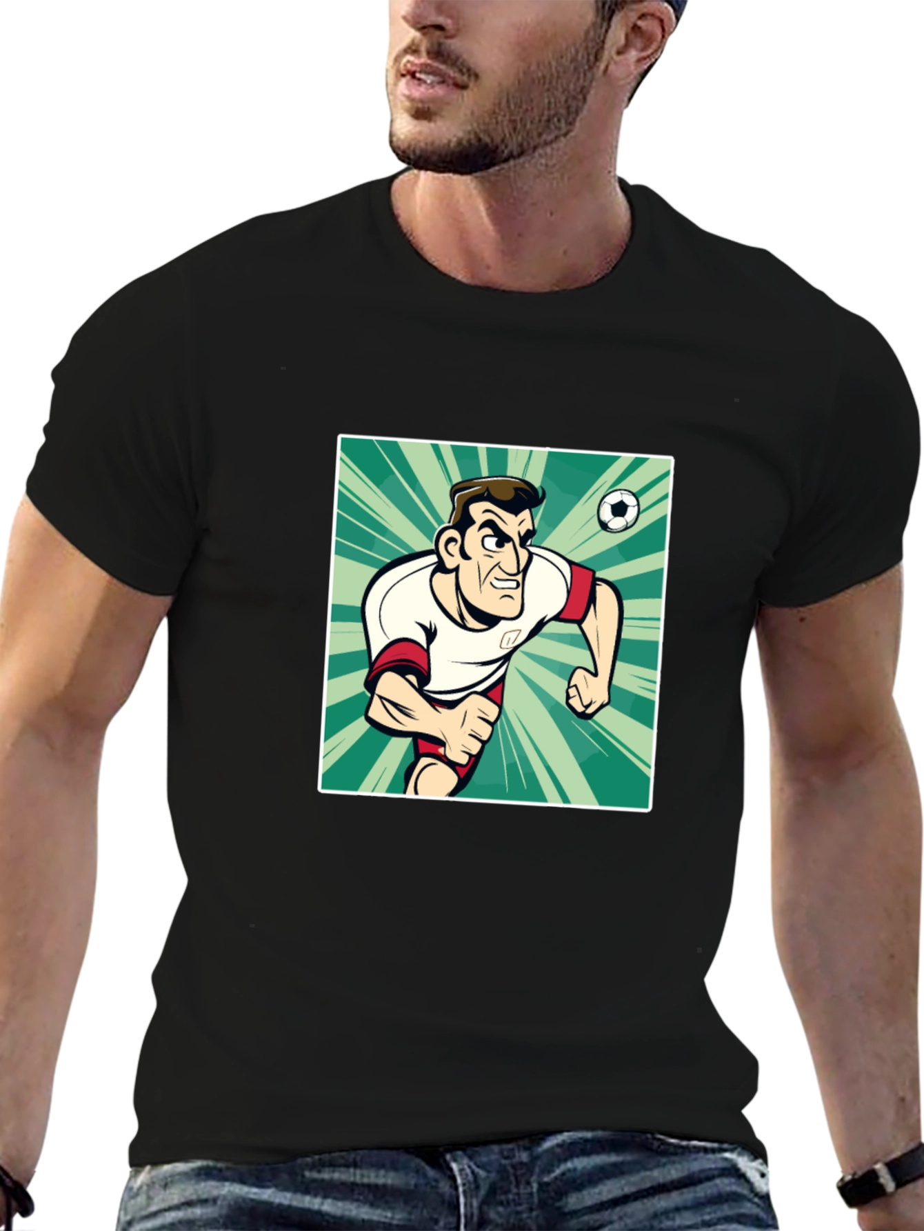 Cartoon Soccer Player Black T-Shirt