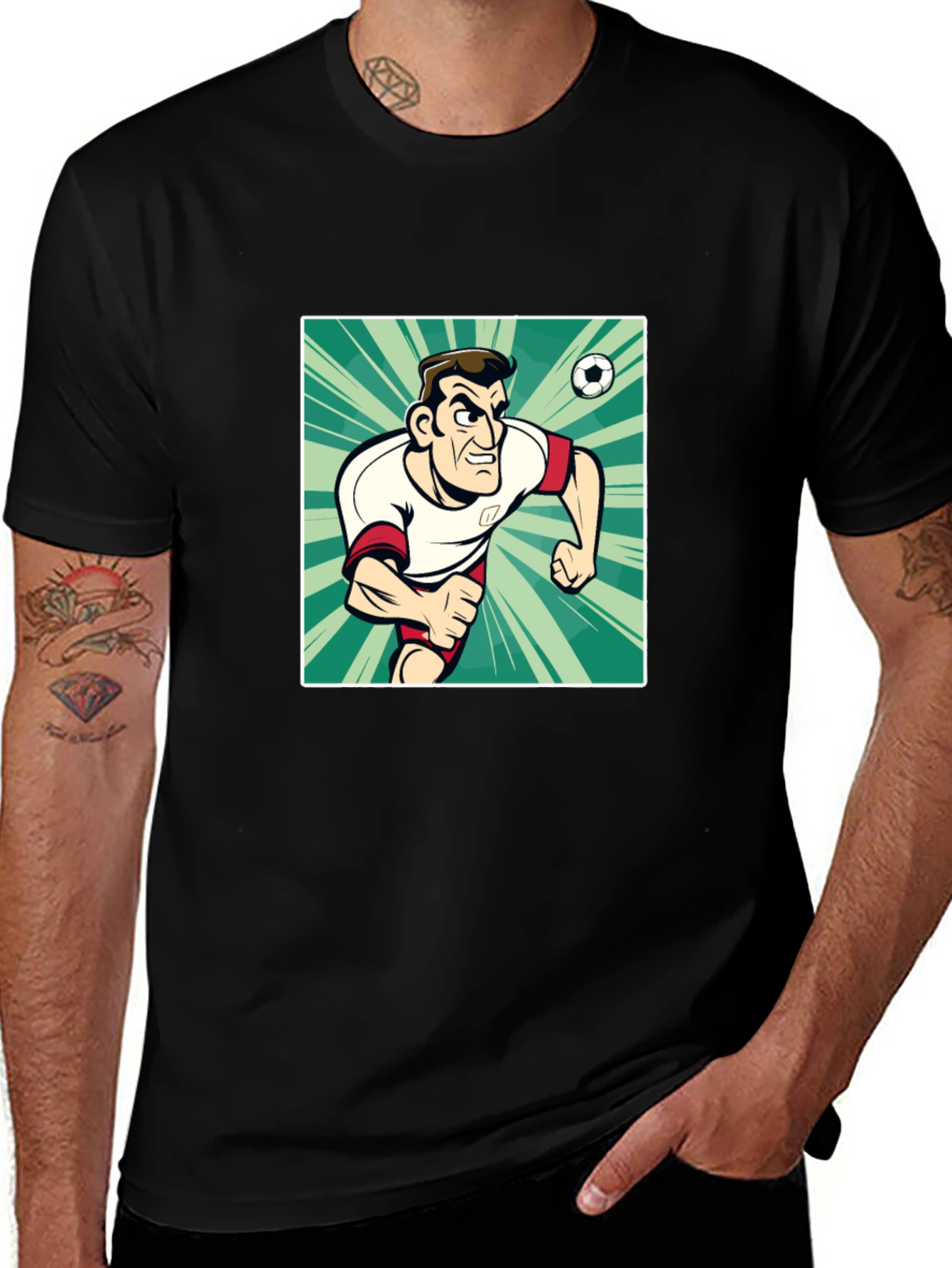 Cartoon Soccer Player Black T-Shirt