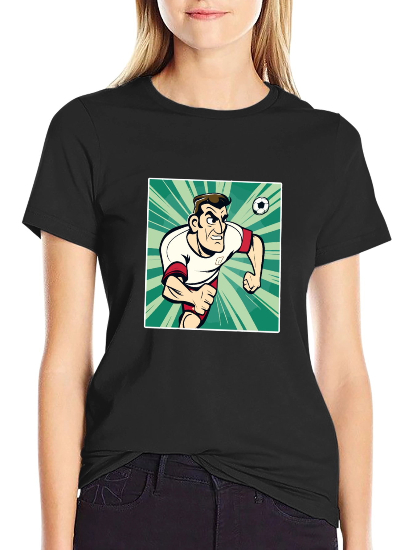 Cartoon Soccer Player Black T-Shirt