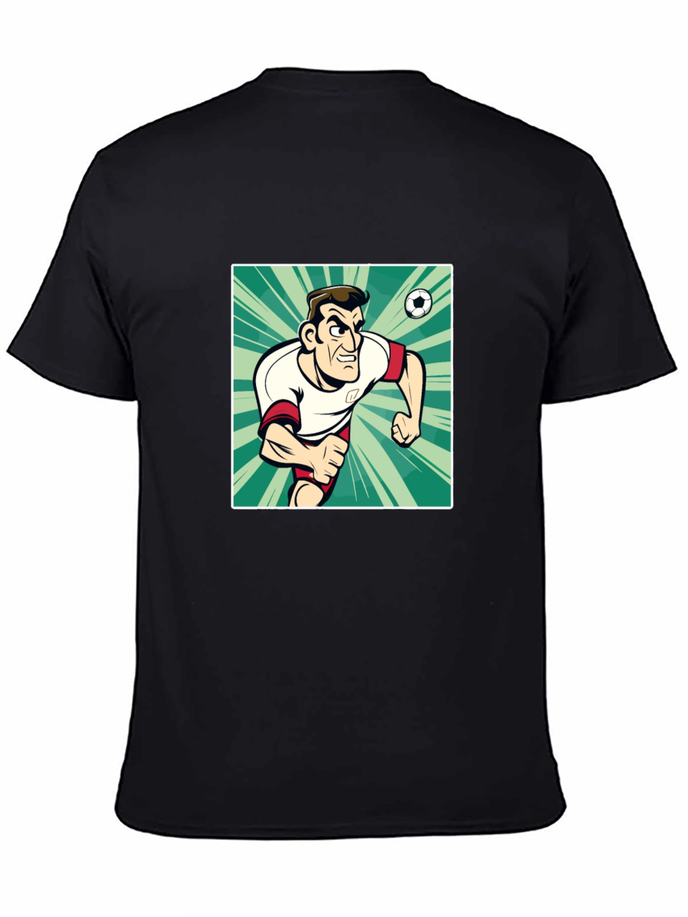 Cartoon Soccer Player Black T-Shirt