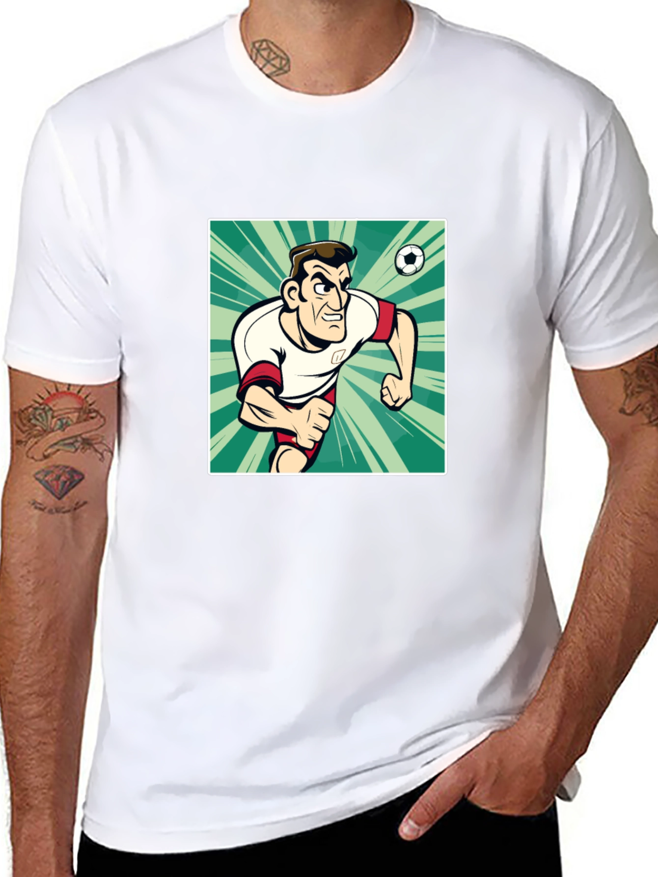 Cartoon Soccer Player Black T-Shirt