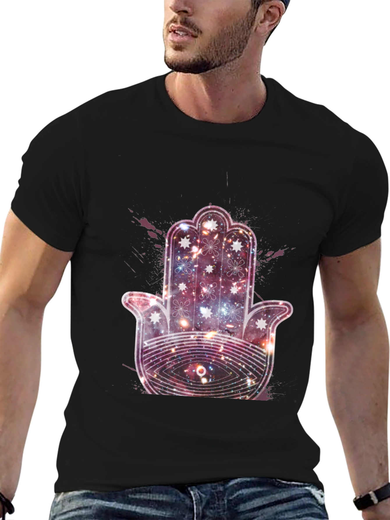 Galaxy Hamsa Hand Graphic Tee - Cosmic Protection