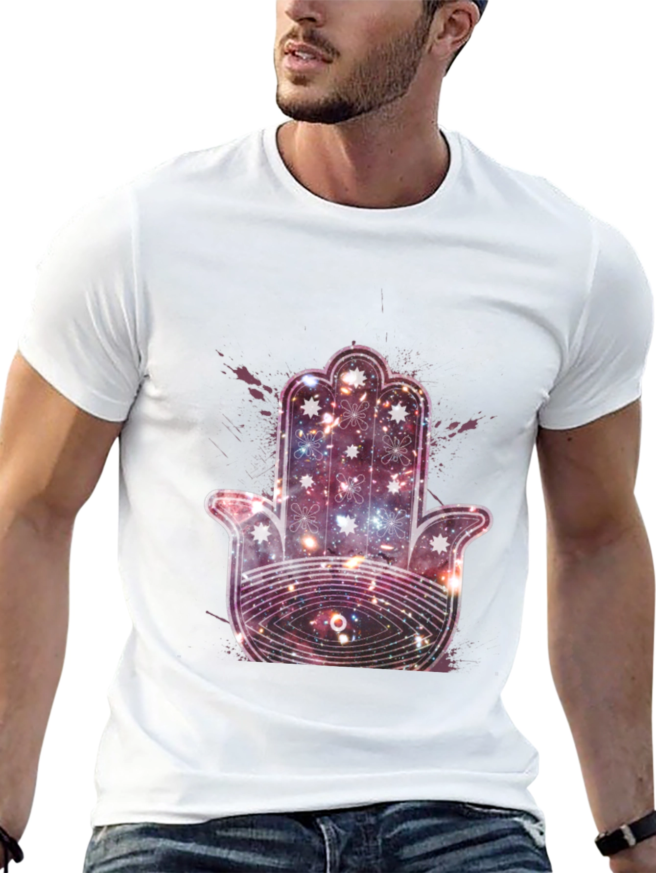 Galaxy Hamsa Hand Graphic Tee - Cosmic Protection
