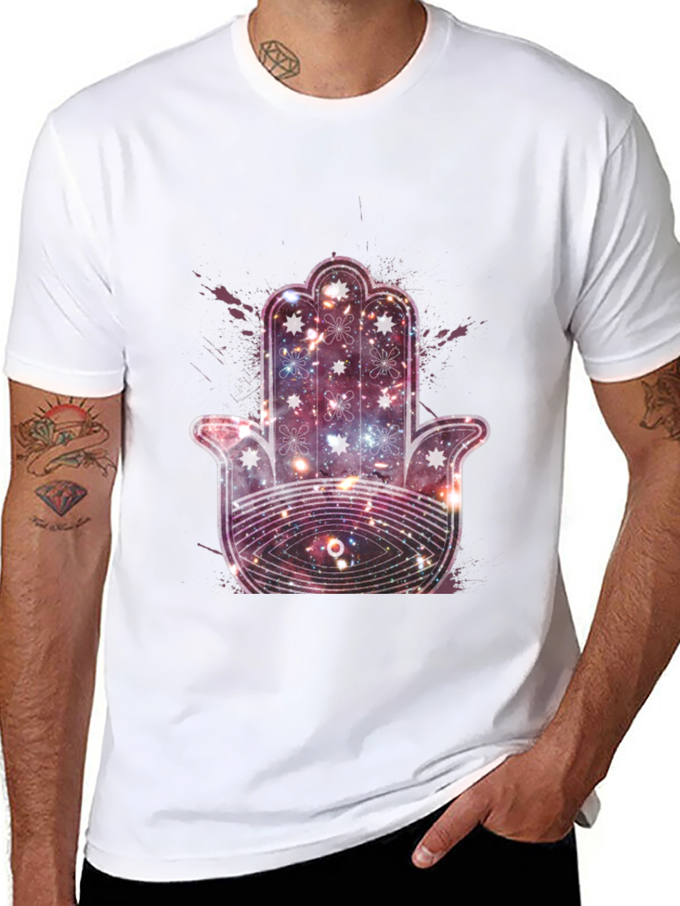 Galaxy Hamsa Hand Graphic Tee - Cosmic Protection