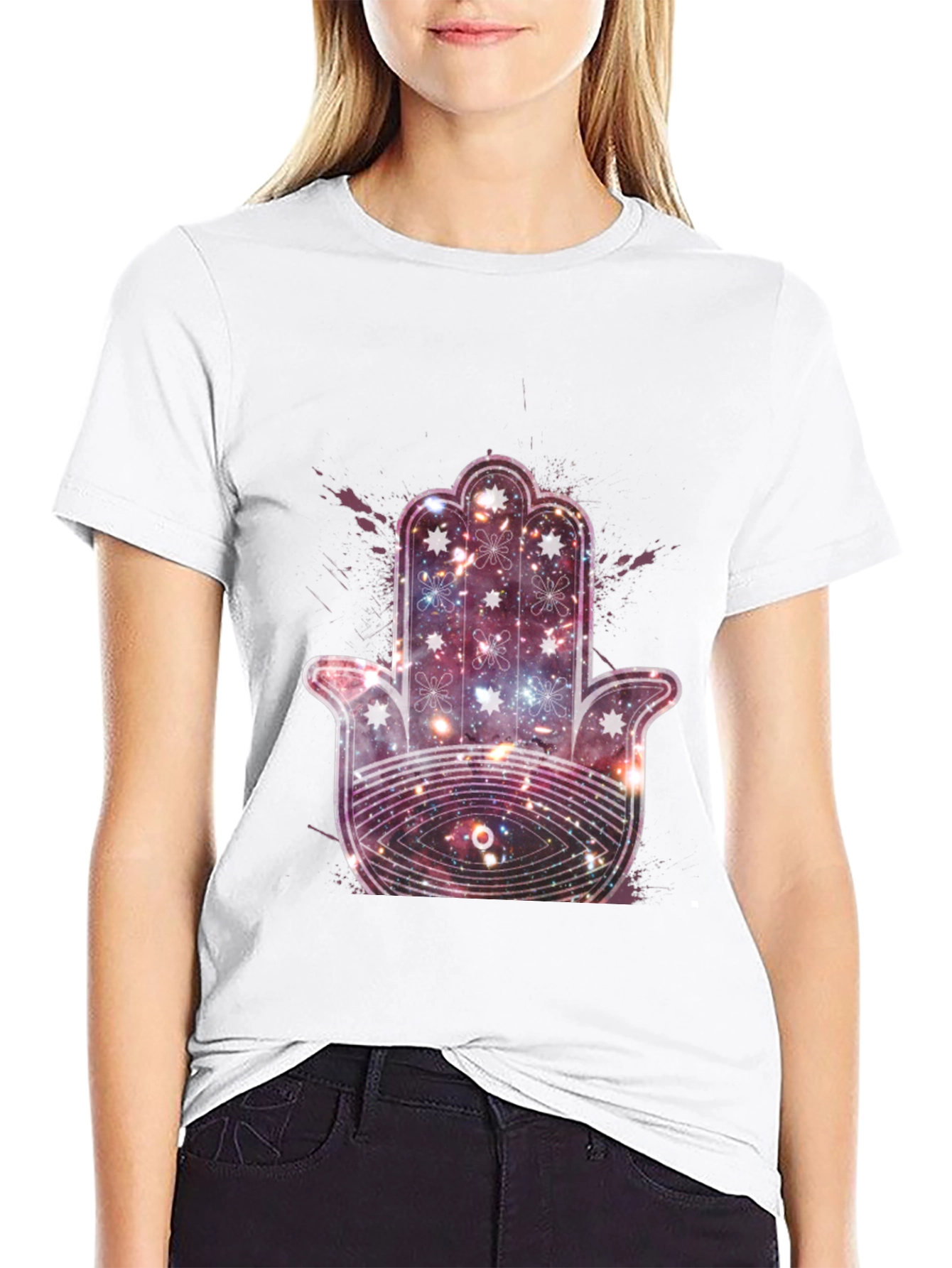 Galaxy Hamsa Hand Graphic Tee - Cosmic Protection