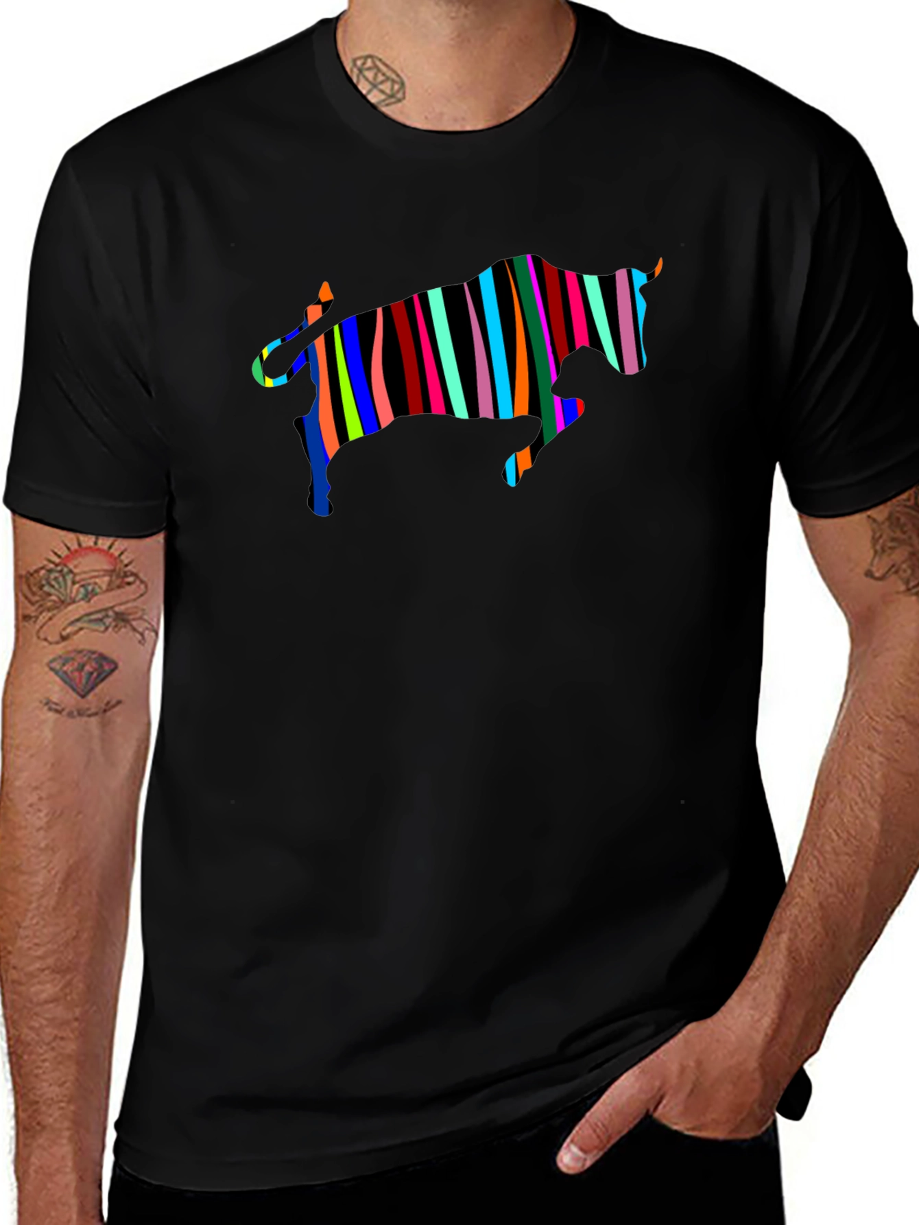 Striped Bull Graphic Black Tee