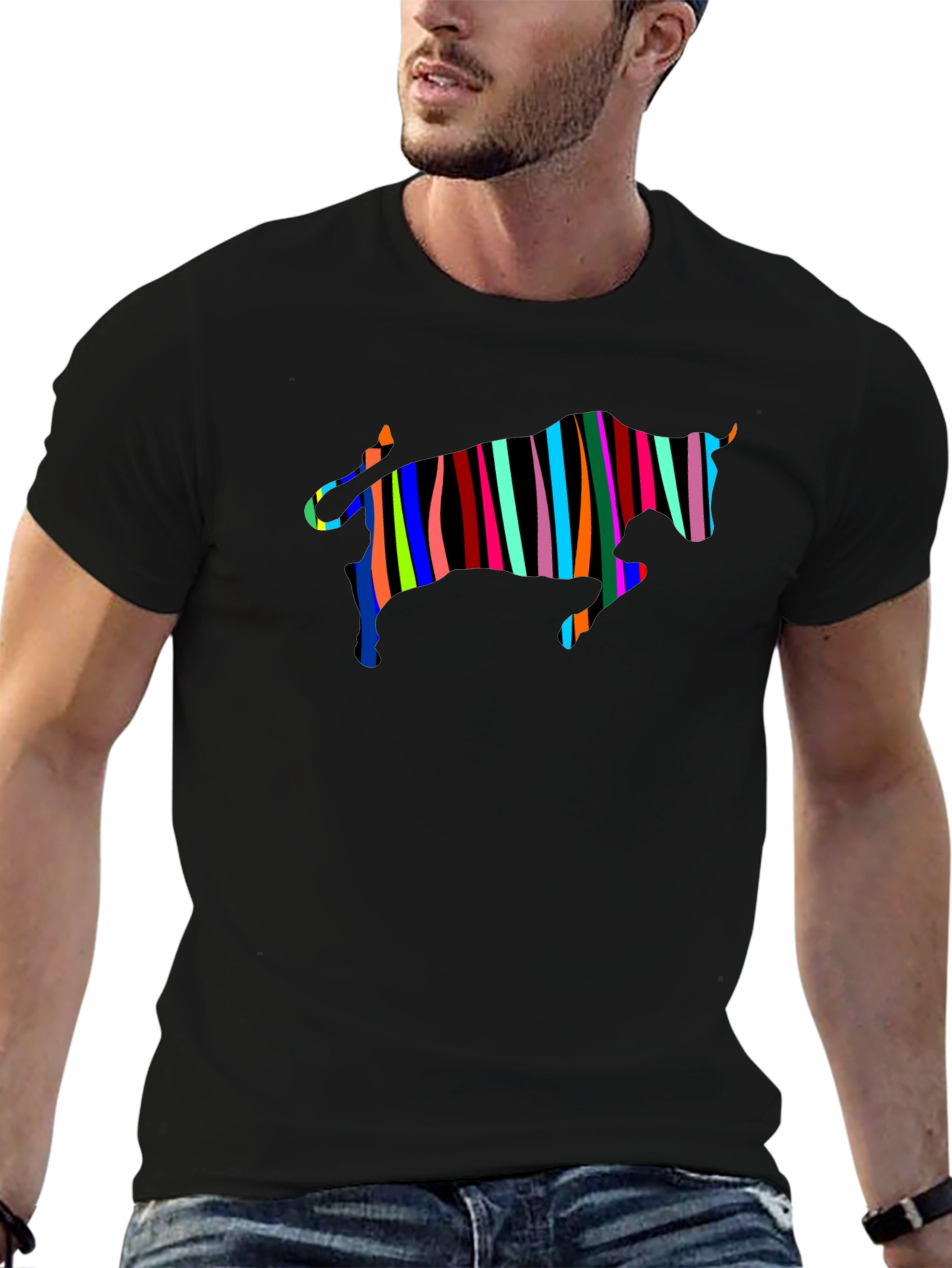 Striped Bull Graphic Black Tee