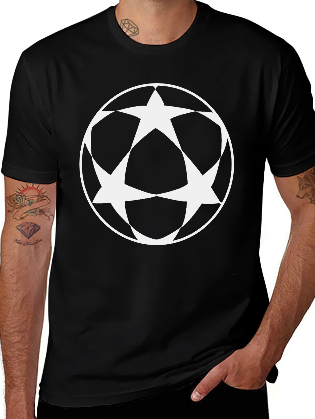 Geometric Star Circle Graphic Tee - Black