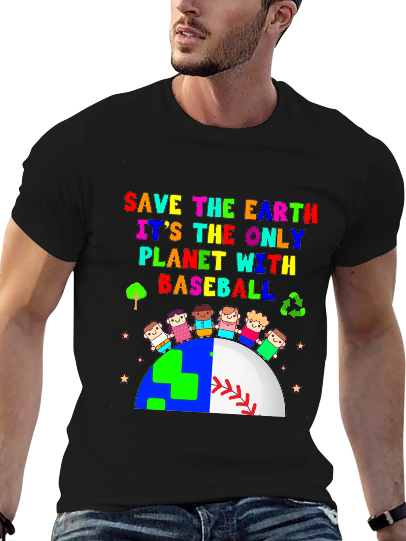 Save The Earth Baseball Planet Graphic T-Shirt