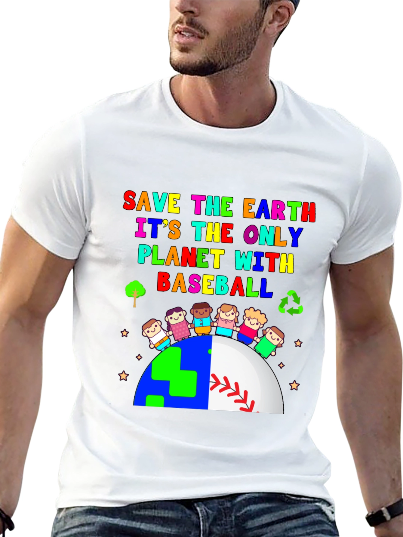 Save The Earth Baseball Planet Graphic T-Shirt