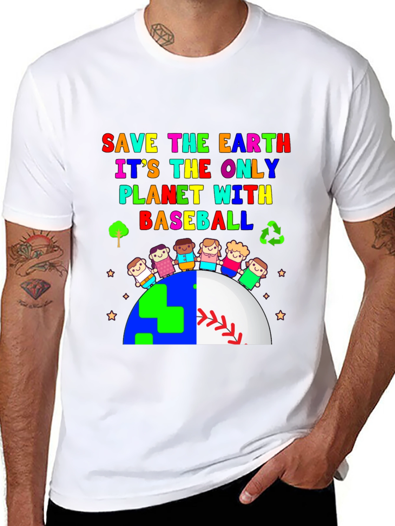 Save The Earth Baseball Planet Graphic T-Shirt