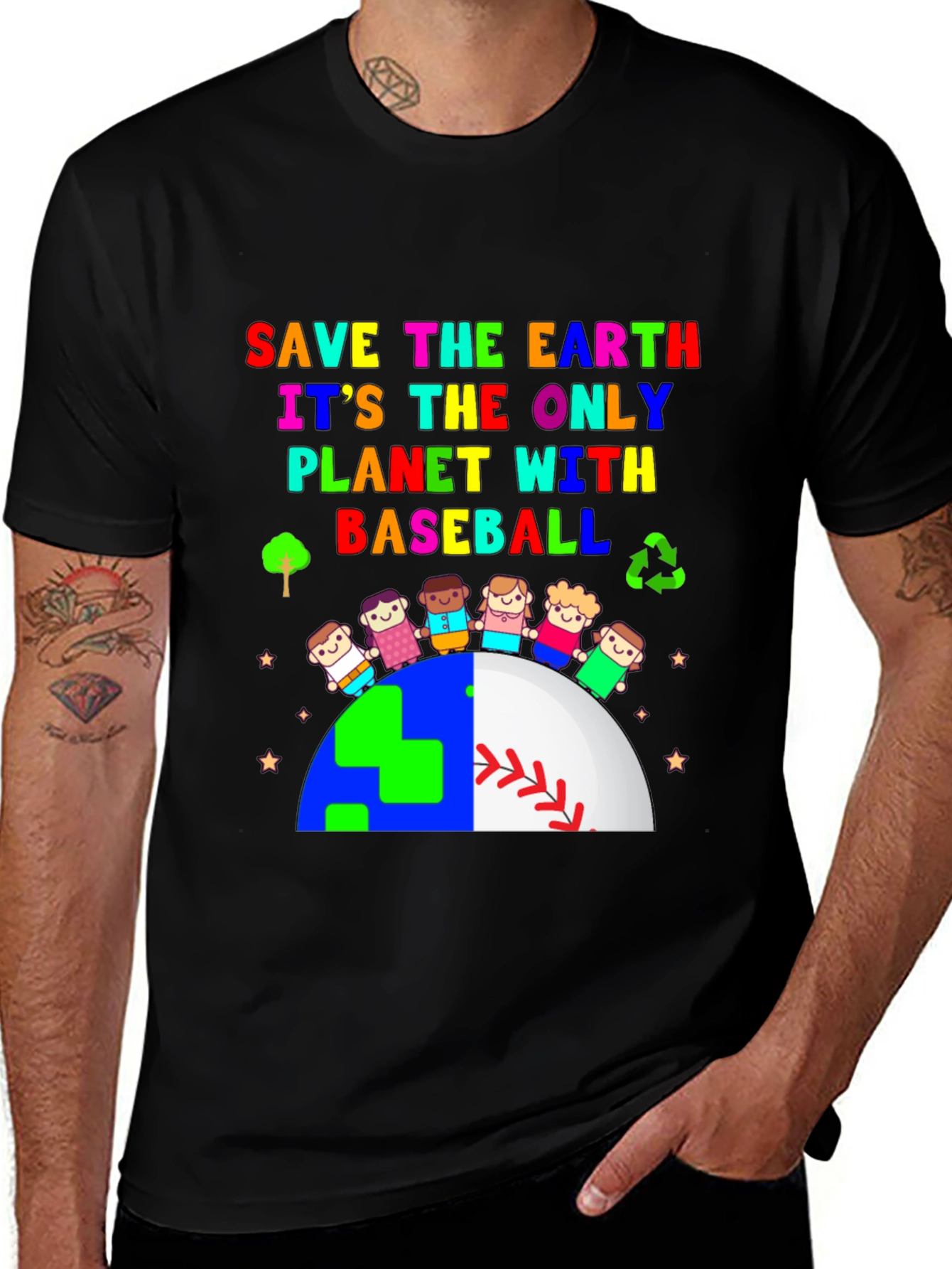 Save The Earth Baseball Planet Graphic T-Shirt
