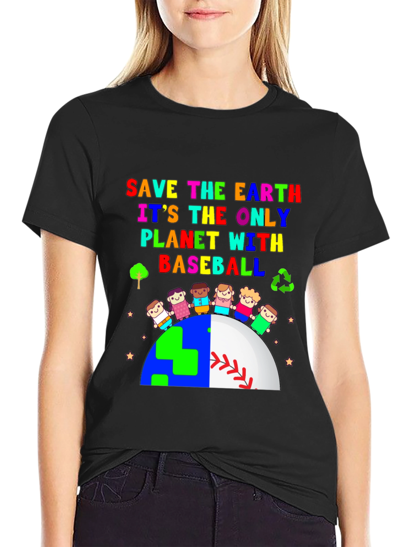 Save The Earth Baseball Planet Graphic T-Shirt