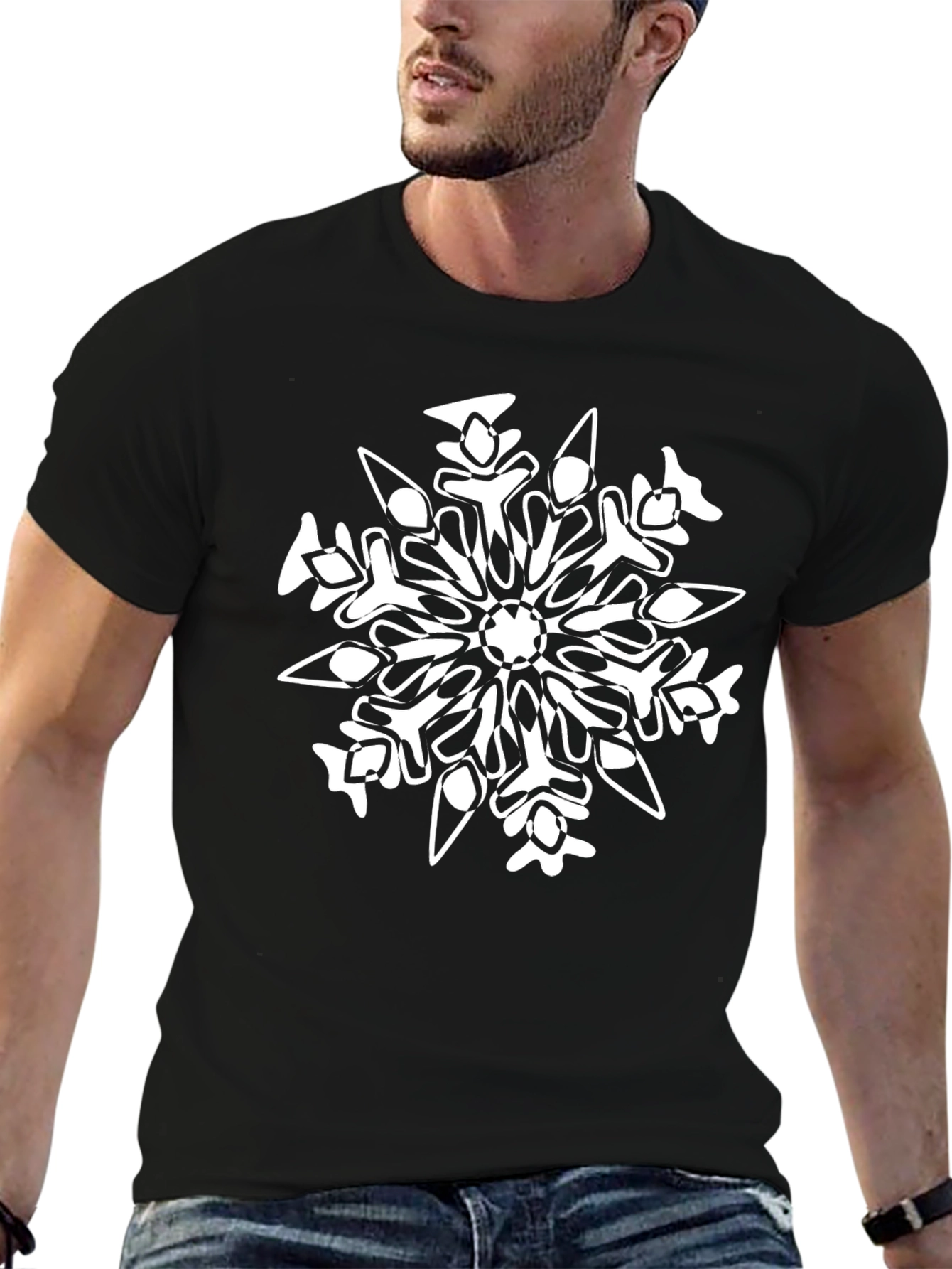 Snowflake Graphic Tee - Stylish Black Cotton Shirt