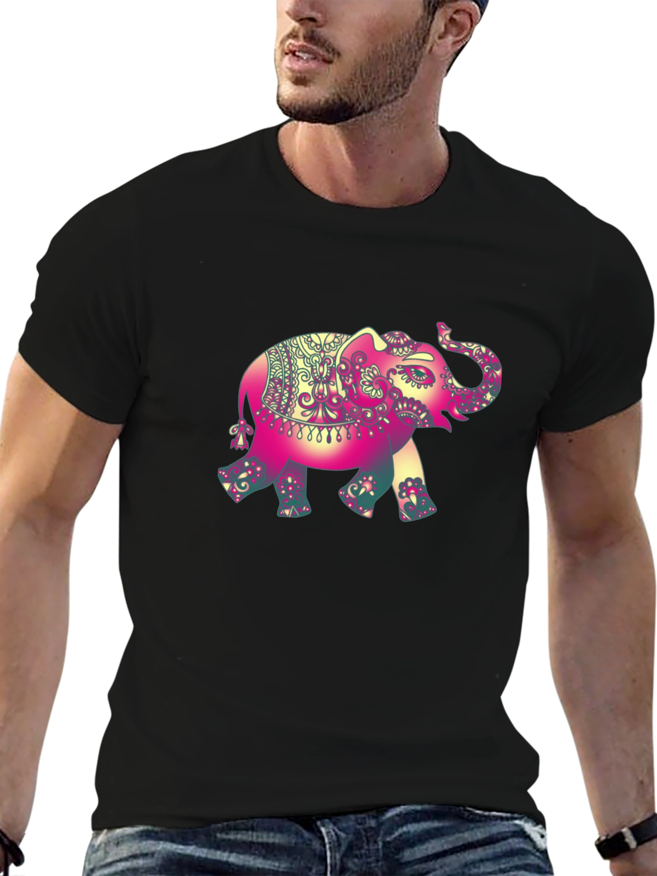 Elephant Graphic Tee - Stylish Mens Black T-Shirt
