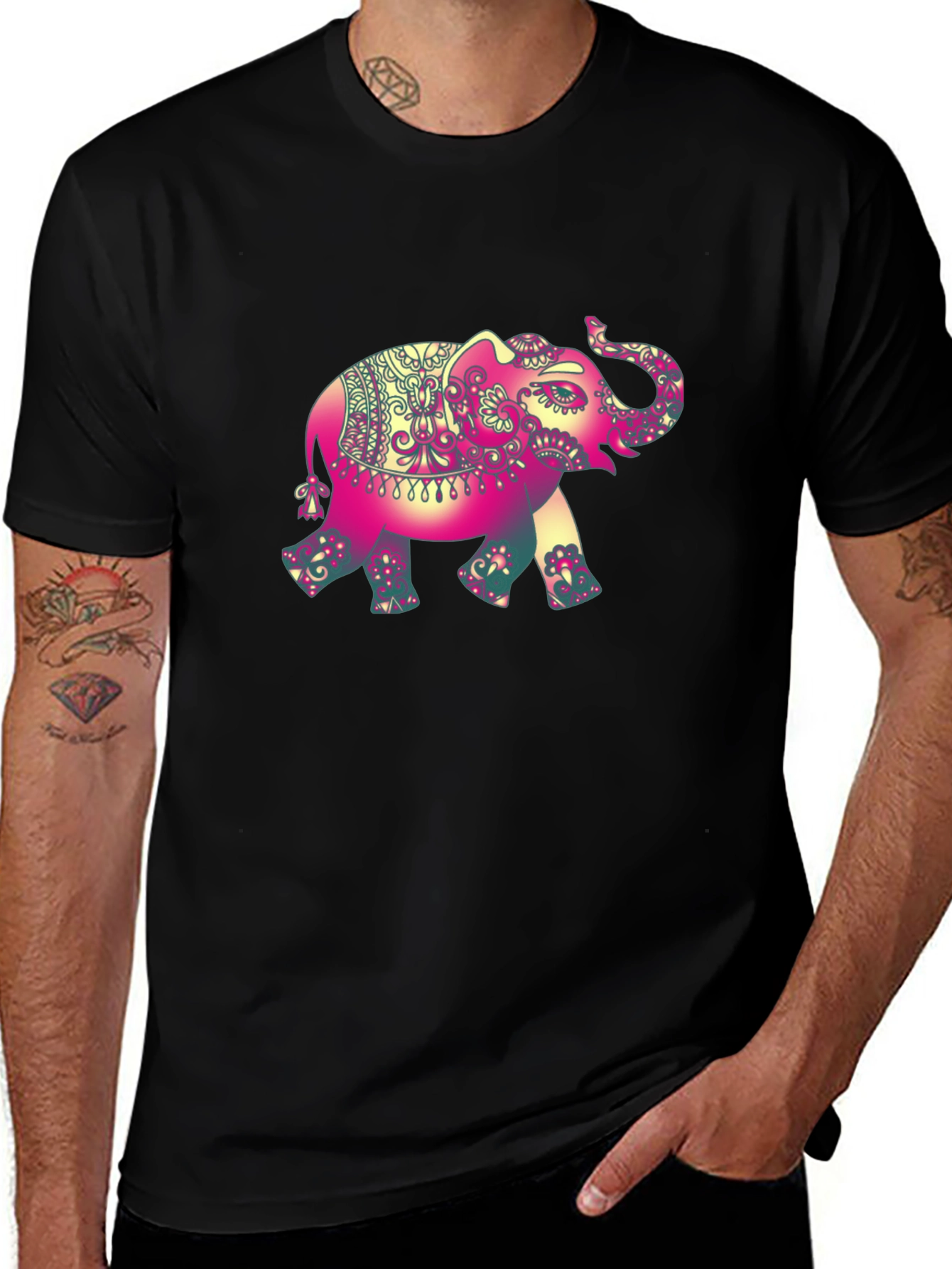 Elephant Graphic Tee - Stylish Mens Black T-Shirt