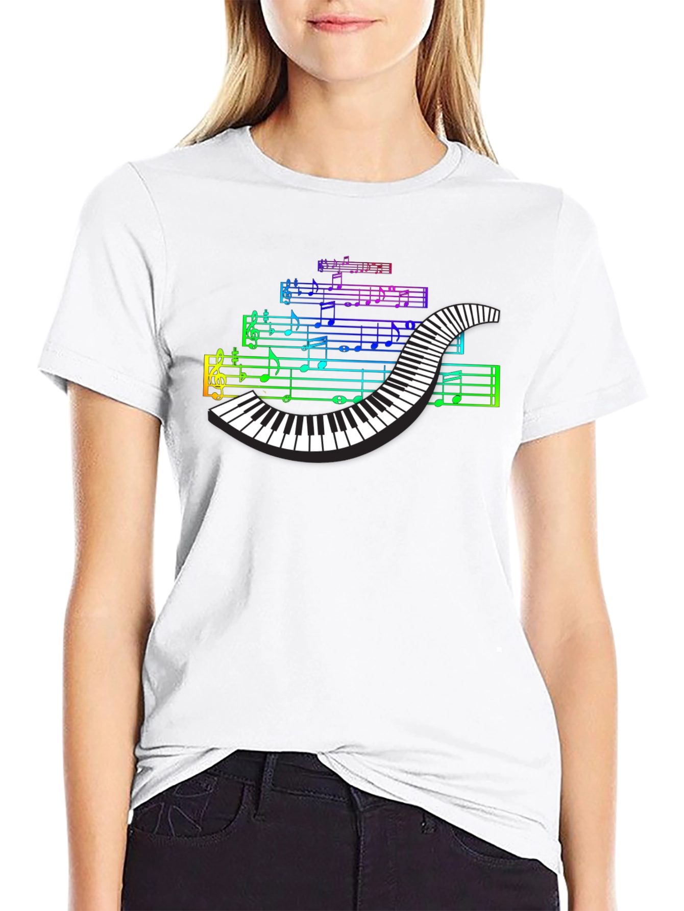 Rainbow Piano Keys Music Notes T-Shirt