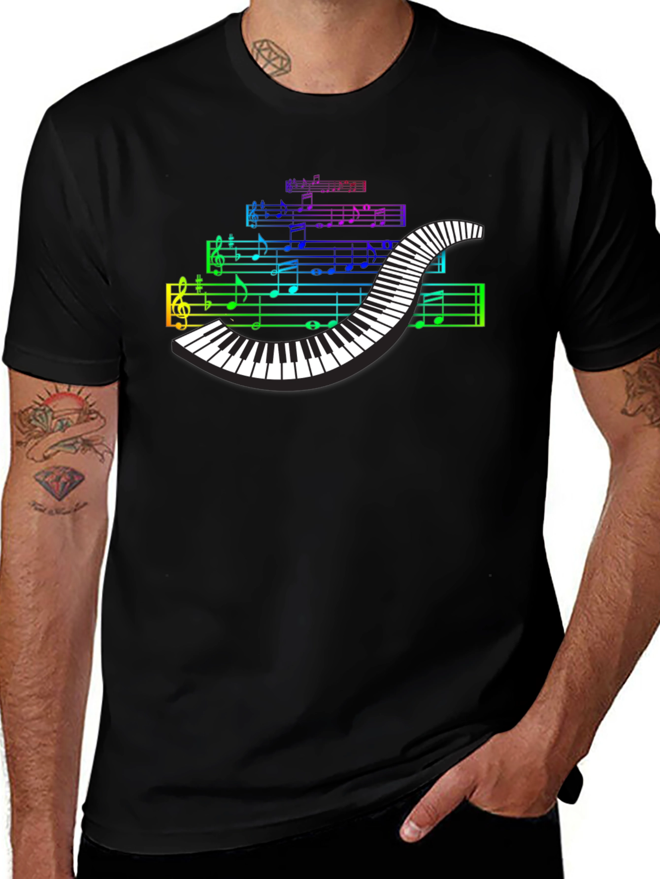Rainbow Piano Keys Music Notes T-Shirt