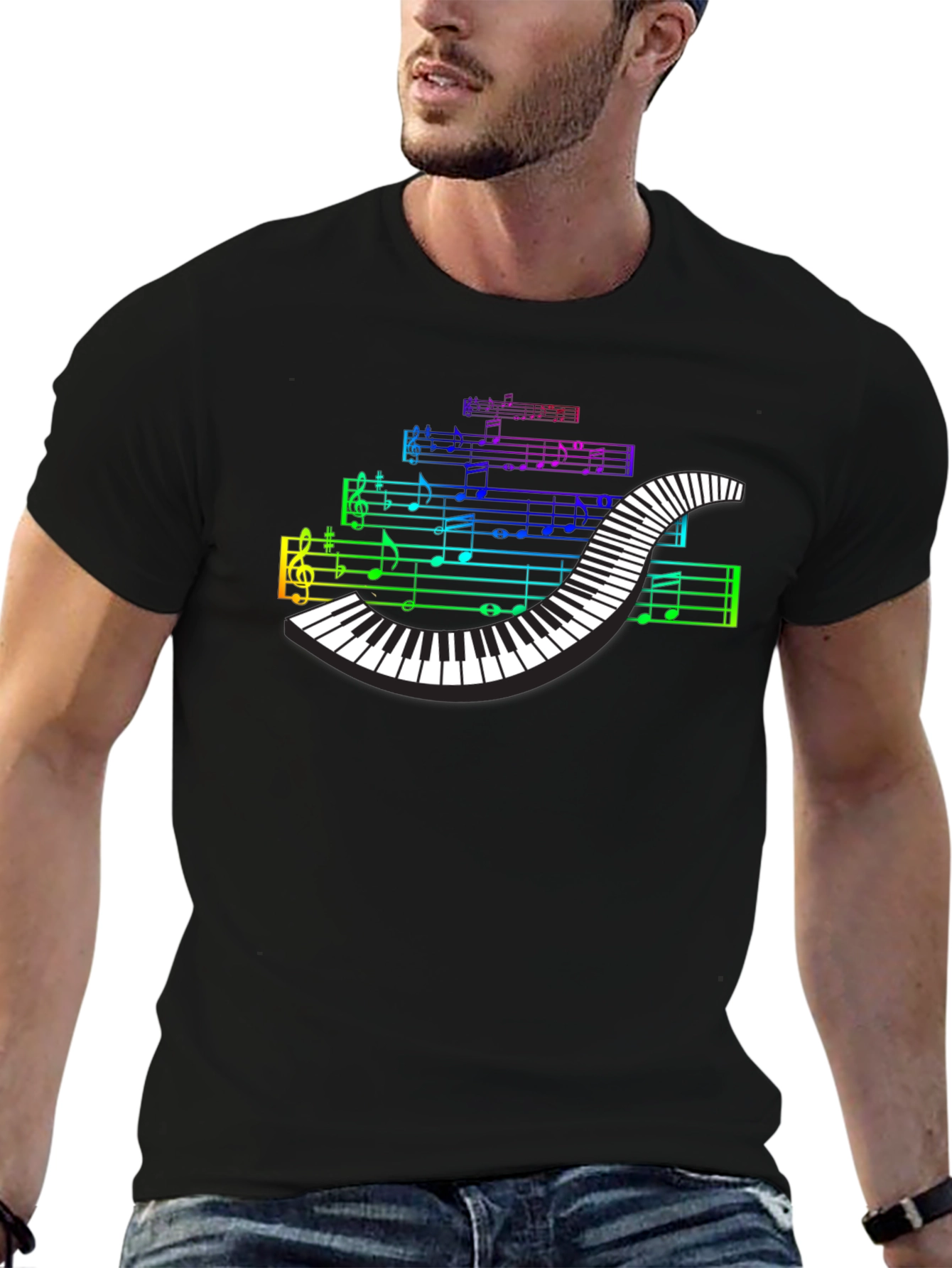 Rainbow Piano Keys Music Notes T-Shirt