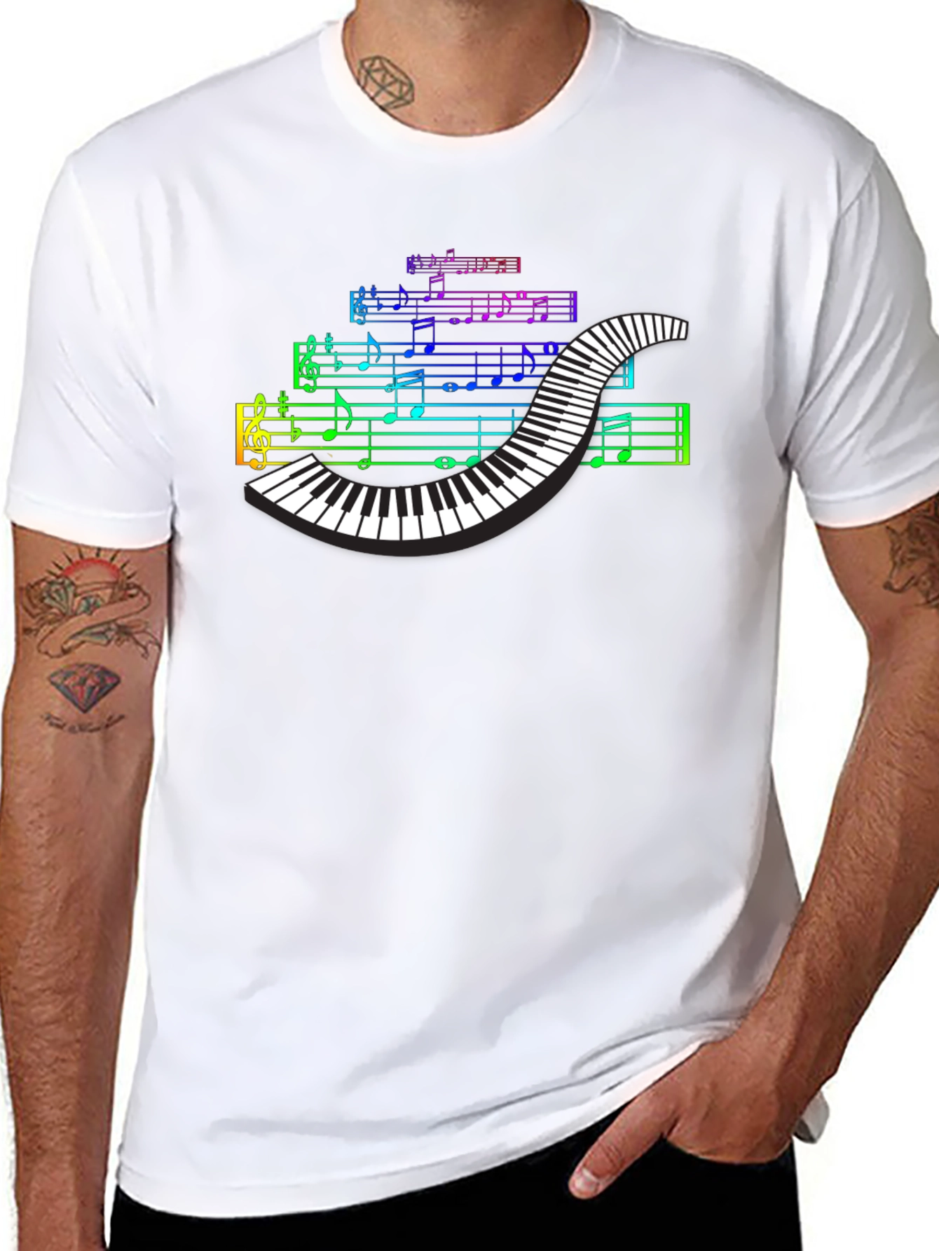 Rainbow Piano Keys Music Notes T-Shirt