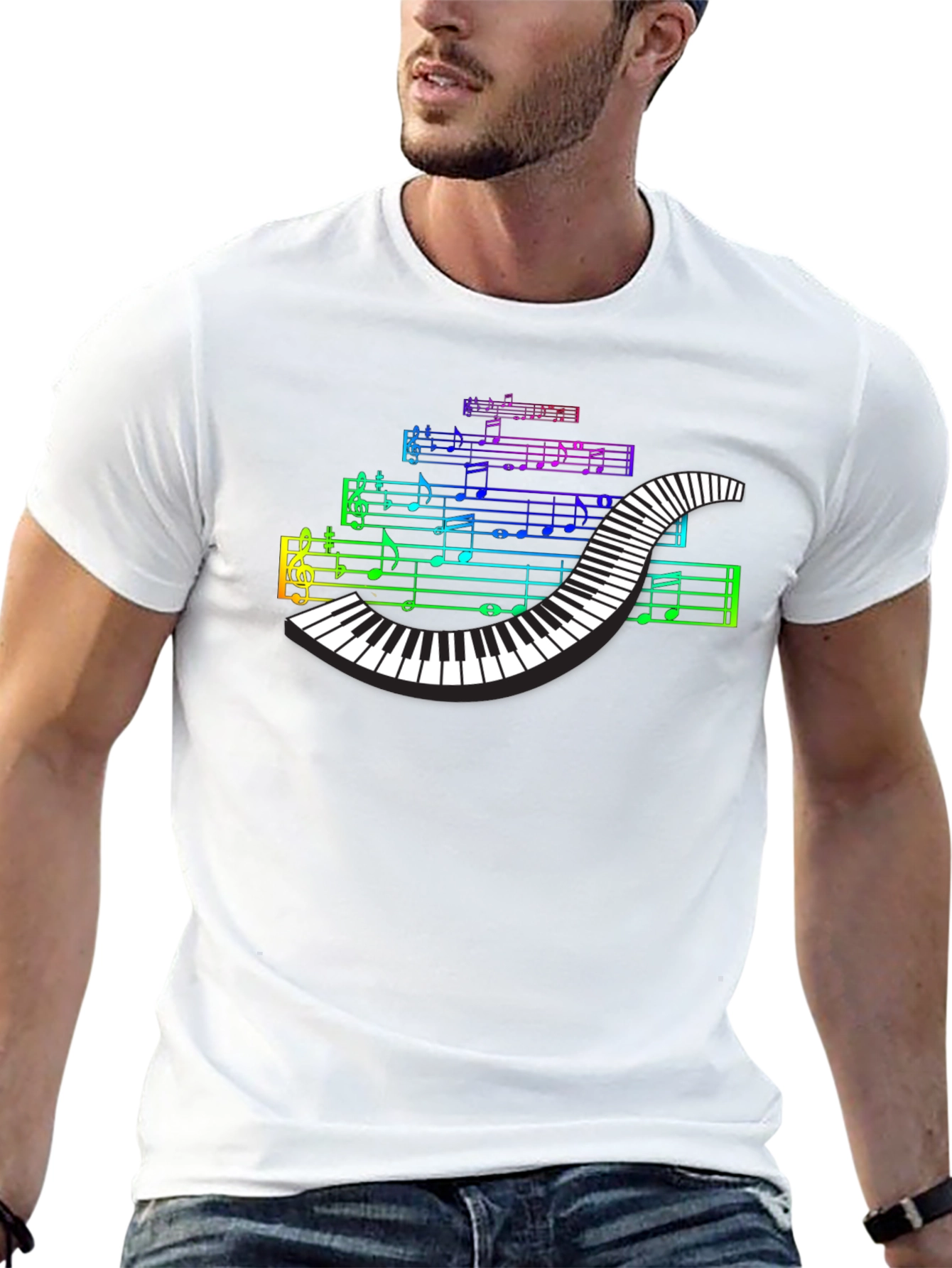 Rainbow Piano Keys Music Notes T-Shirt