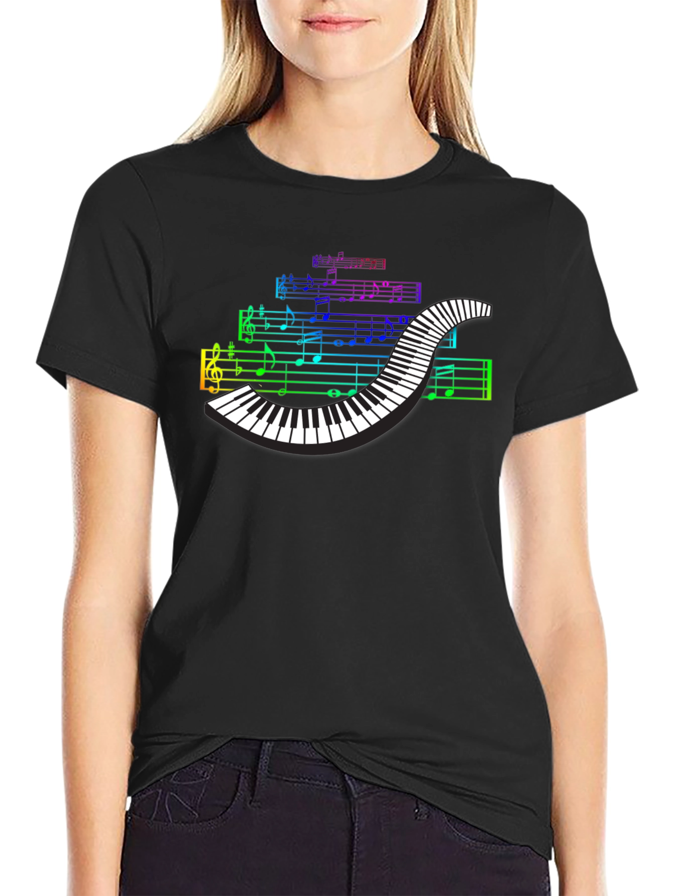 Rainbow Piano Keys Music Notes T-Shirt