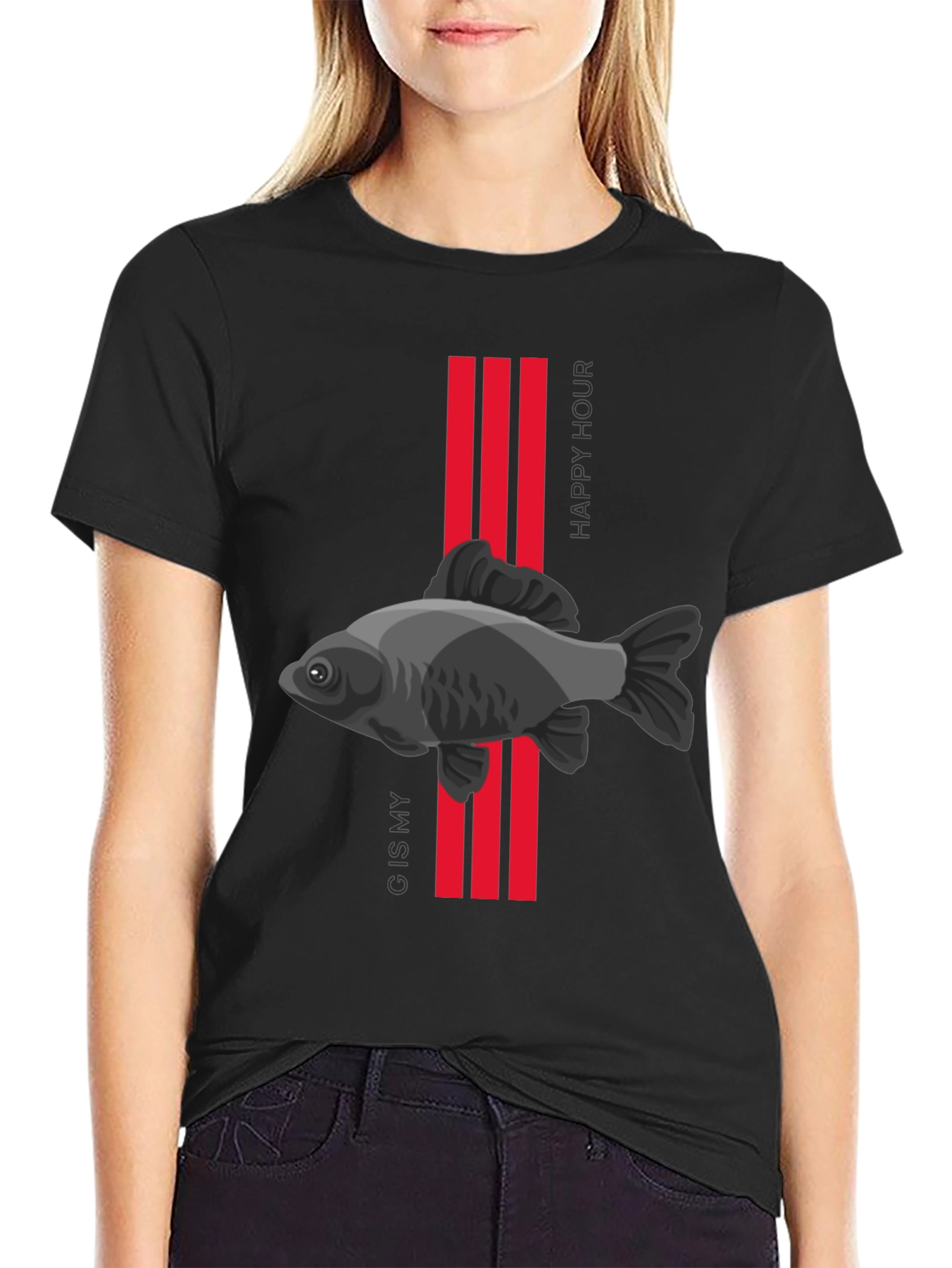 Black G is My Happy Hour Fish Graphic Tee