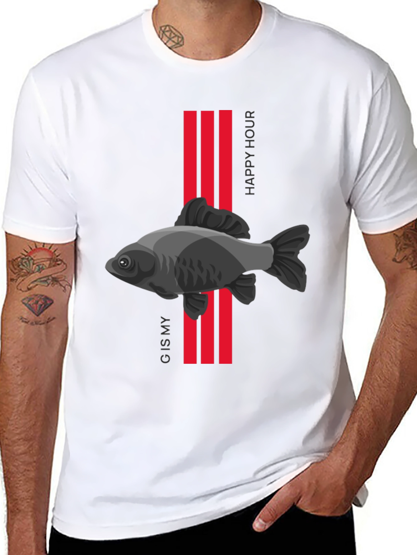 Black G is My Happy Hour Fish Graphic Tee