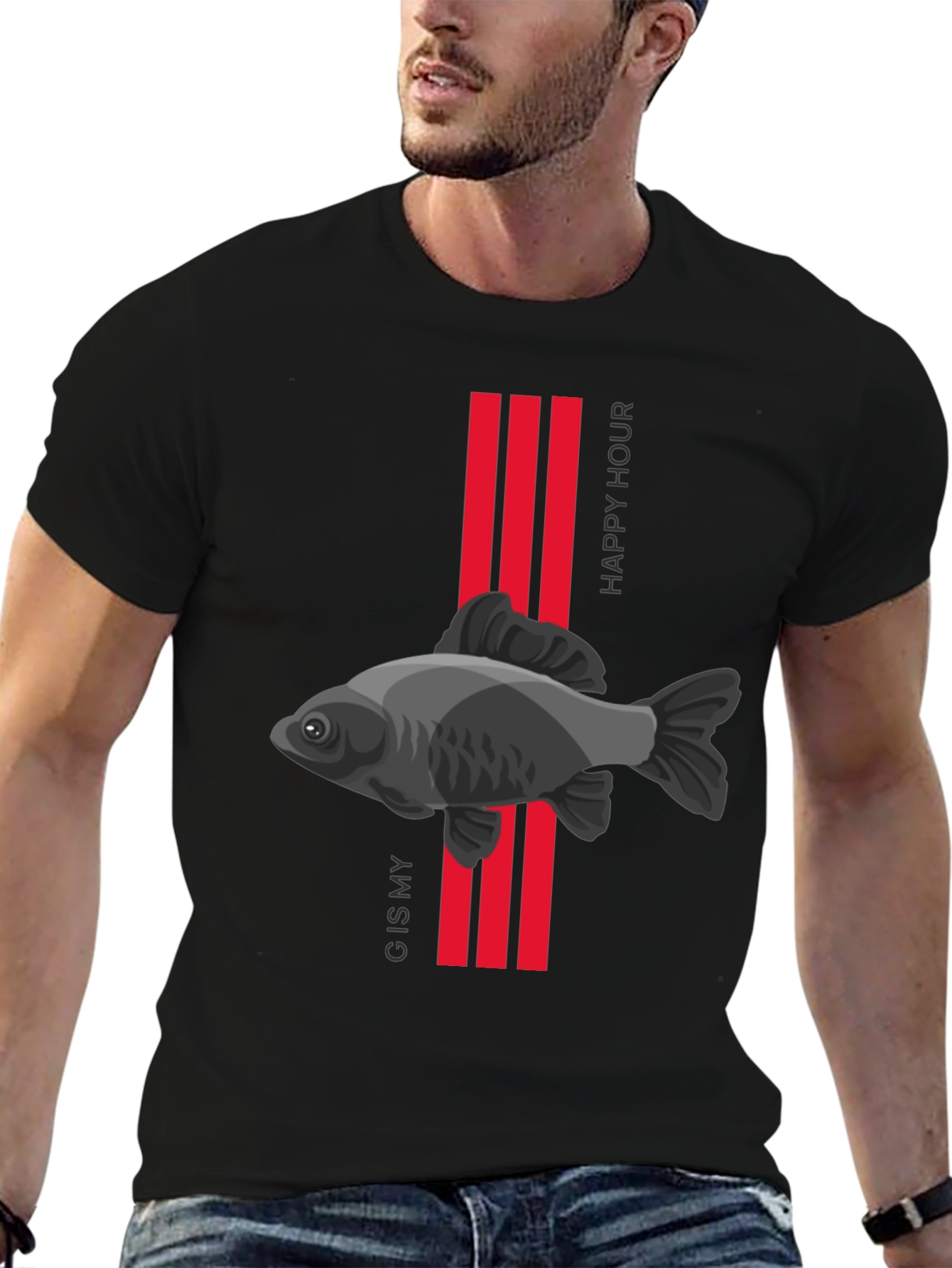 Black G is My Happy Hour Fish Graphic Tee