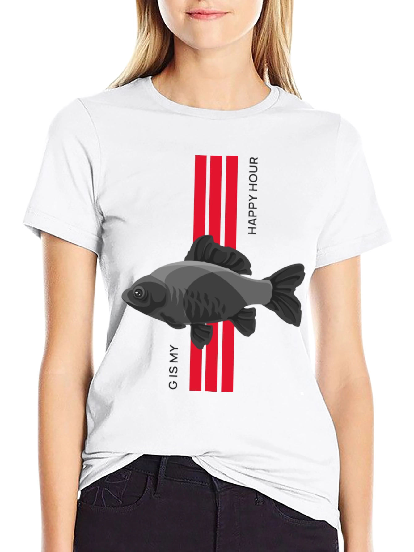 Black G is My Happy Hour Fish Graphic Tee