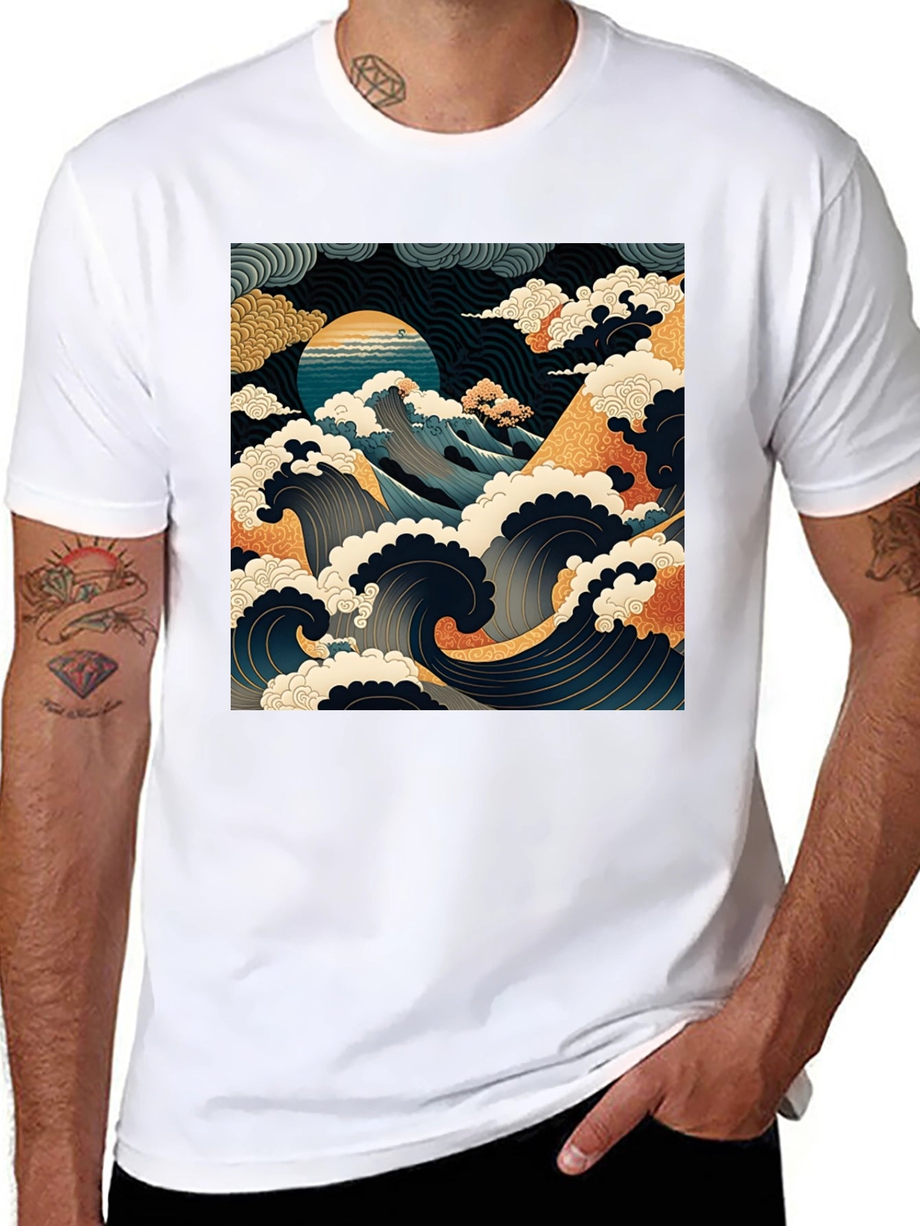 Great Wave Graphic Tee - Black Cotton T-Shirt