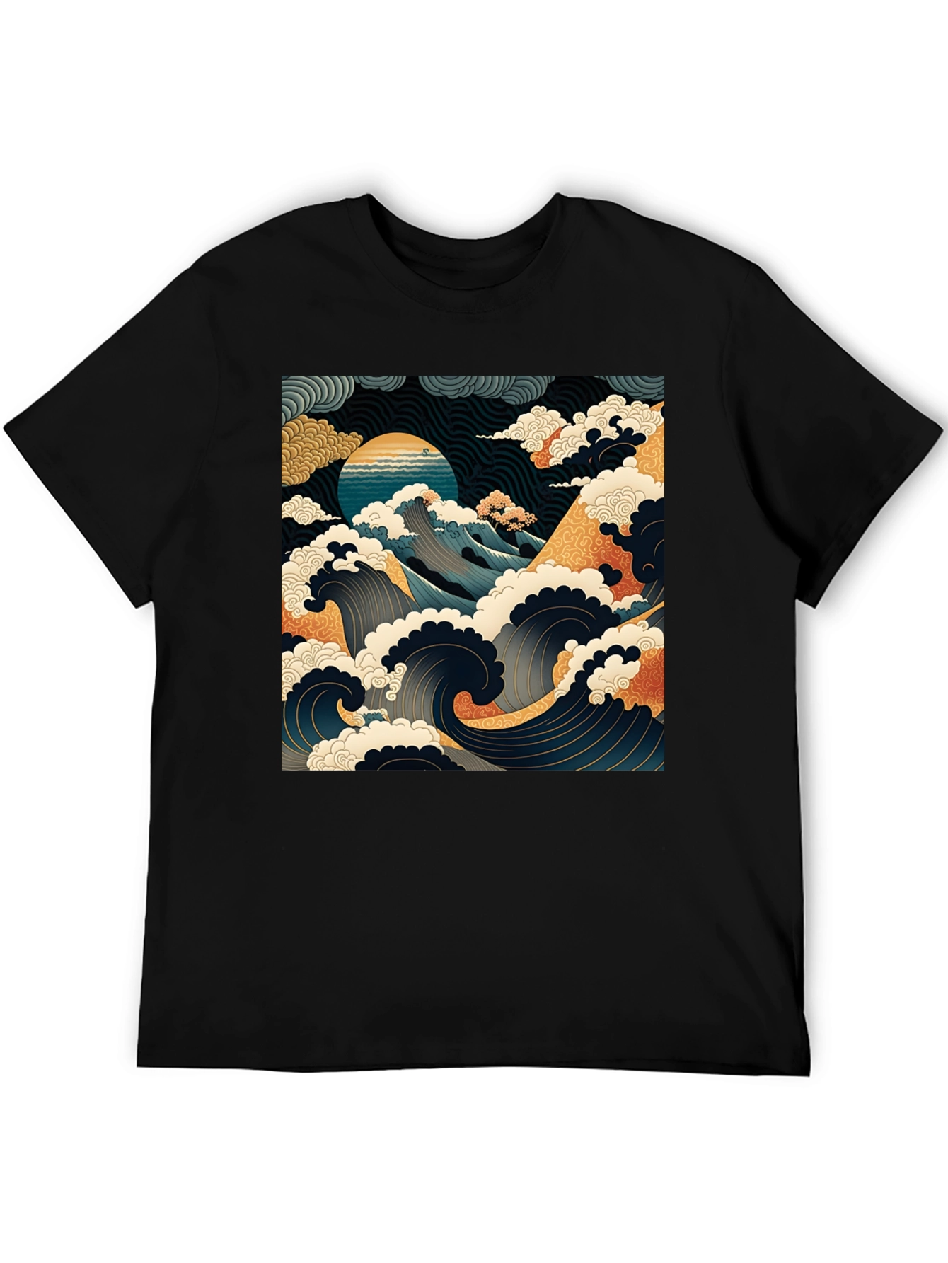 Great Wave Graphic Tee - Black Cotton T-Shirt