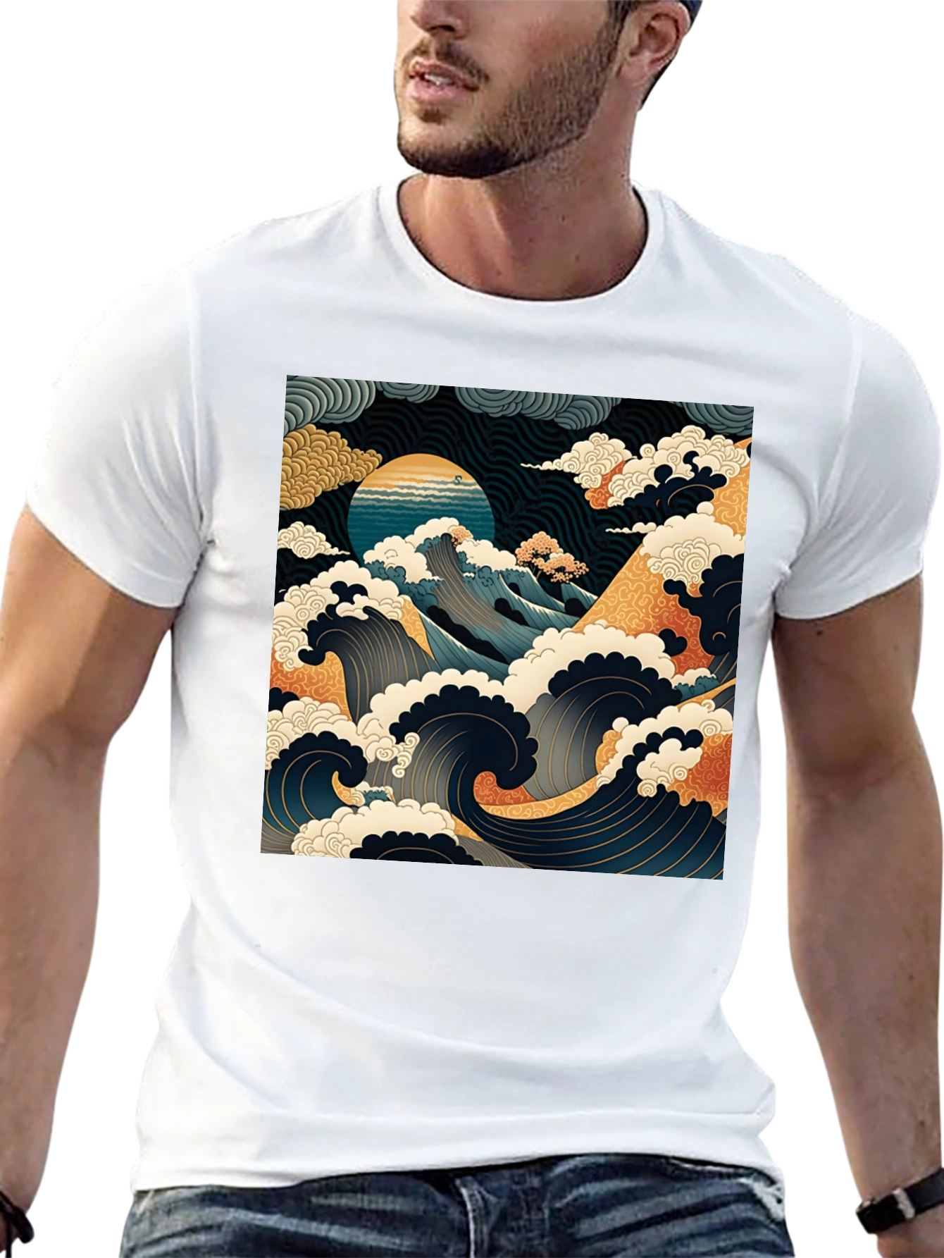 Great Wave Graphic Tee - Black Cotton T-Shirt