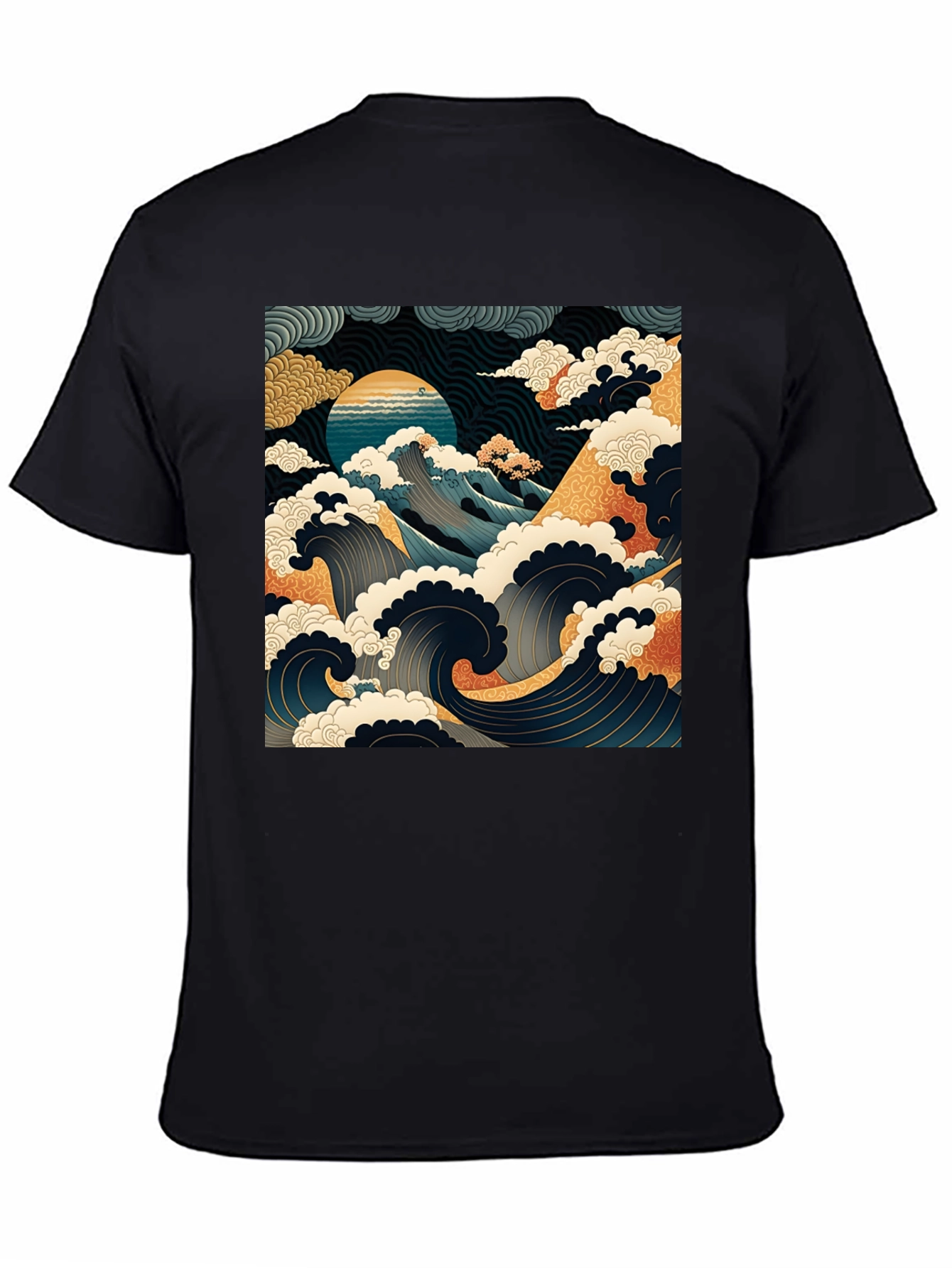 Great Wave Graphic Tee - Black Cotton T-Shirt