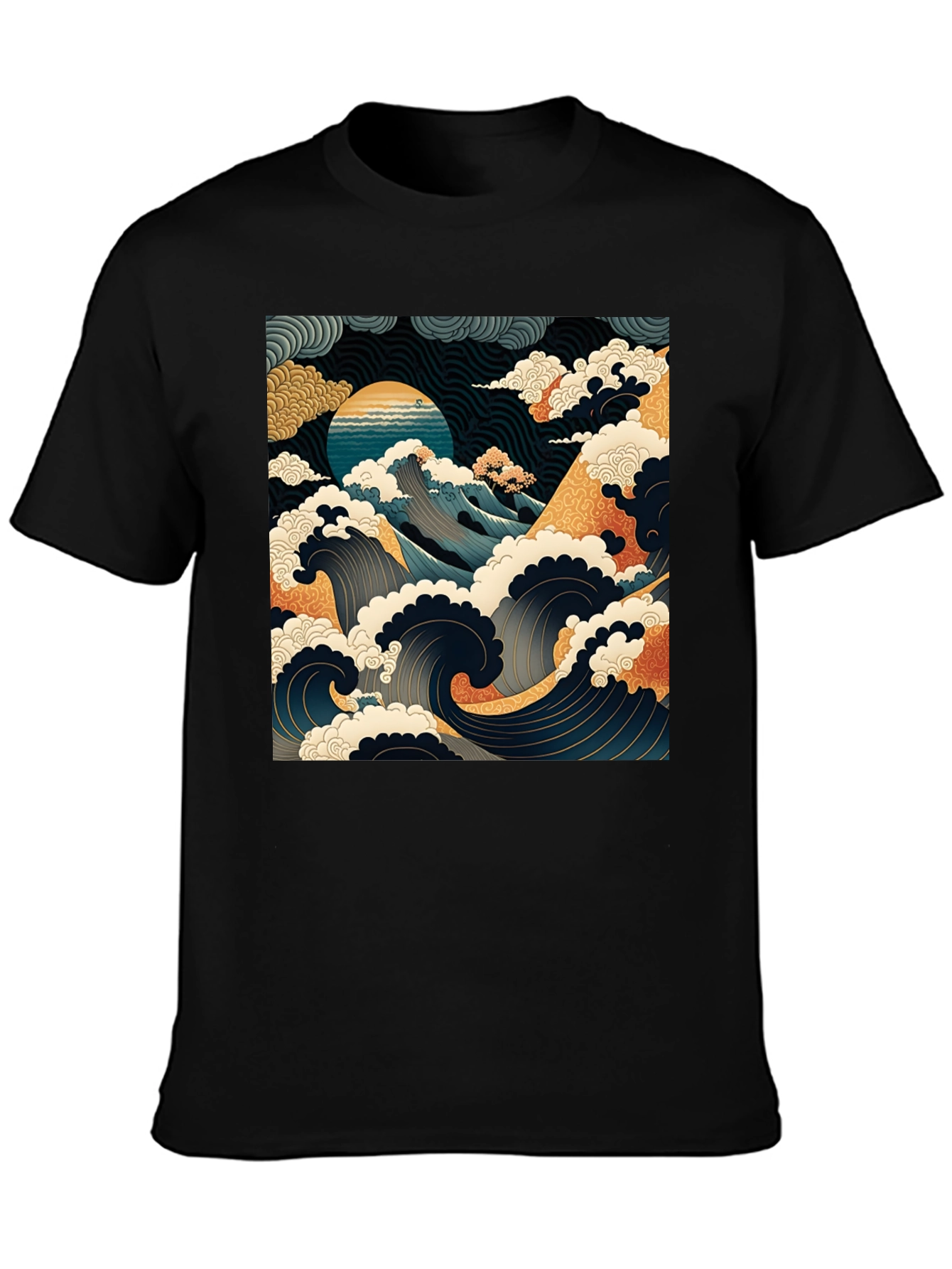 Great Wave Graphic Tee - Black Cotton T-Shirt