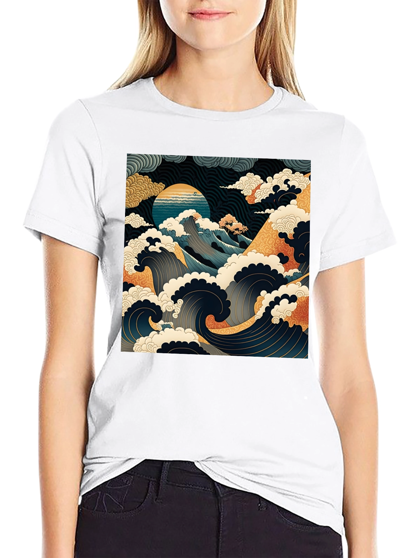 Great Wave Graphic Tee - Black Cotton T-Shirt