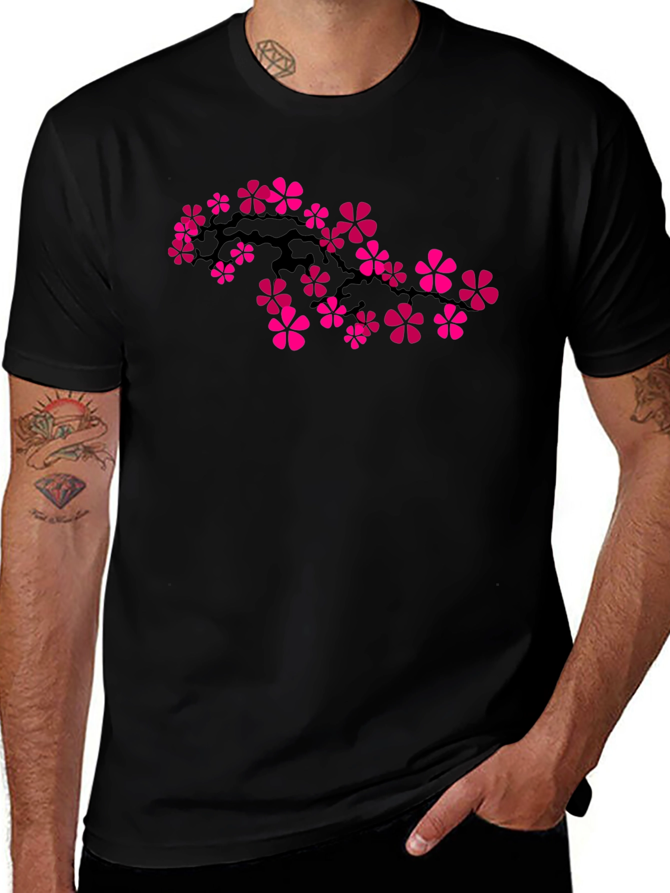 Sakura Blossom Graphic Tee - Black Cotton Comfort