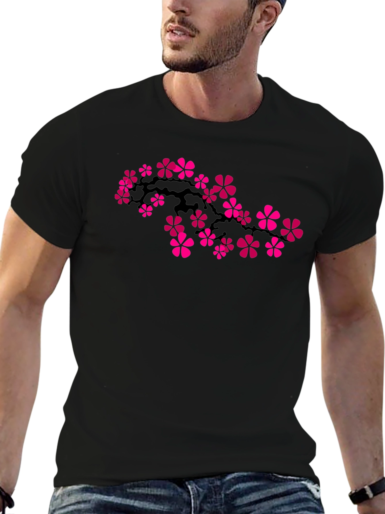Sakura Blossom Graphic Tee - Black Cotton Comfort