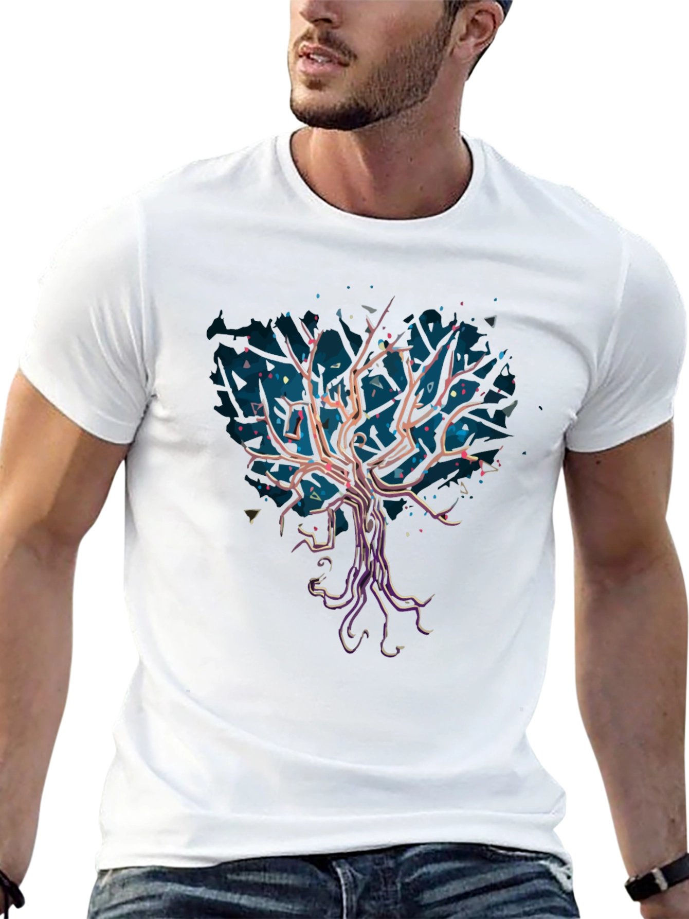 Abstract Tree Graphic Tee - Stylish Mens Black T-Shirt