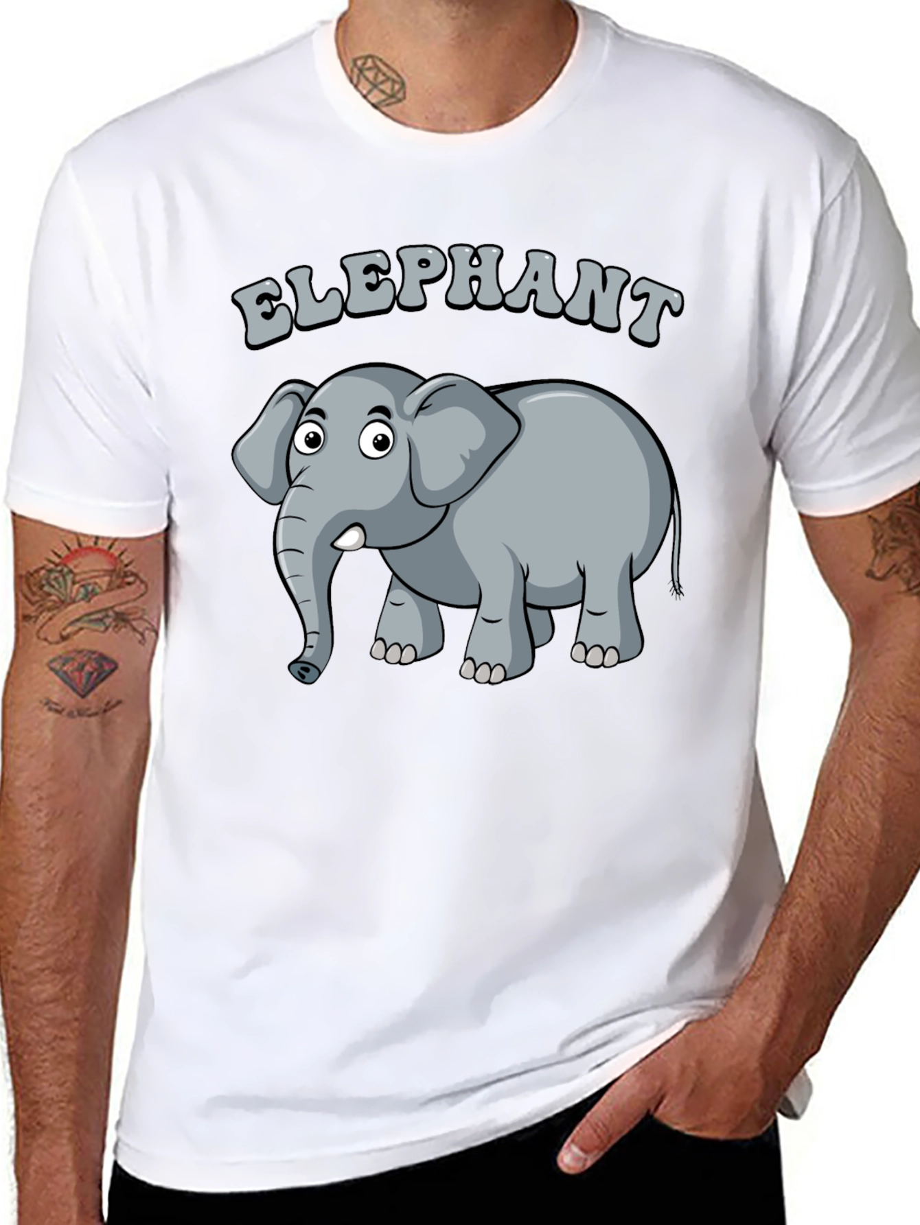 Elephant Graphic Tee - Cartoon Animal Design