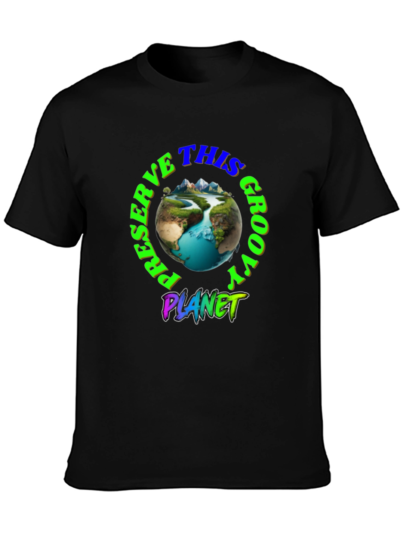 Preserve This Groovy Planet Black Graphic T-Shirt