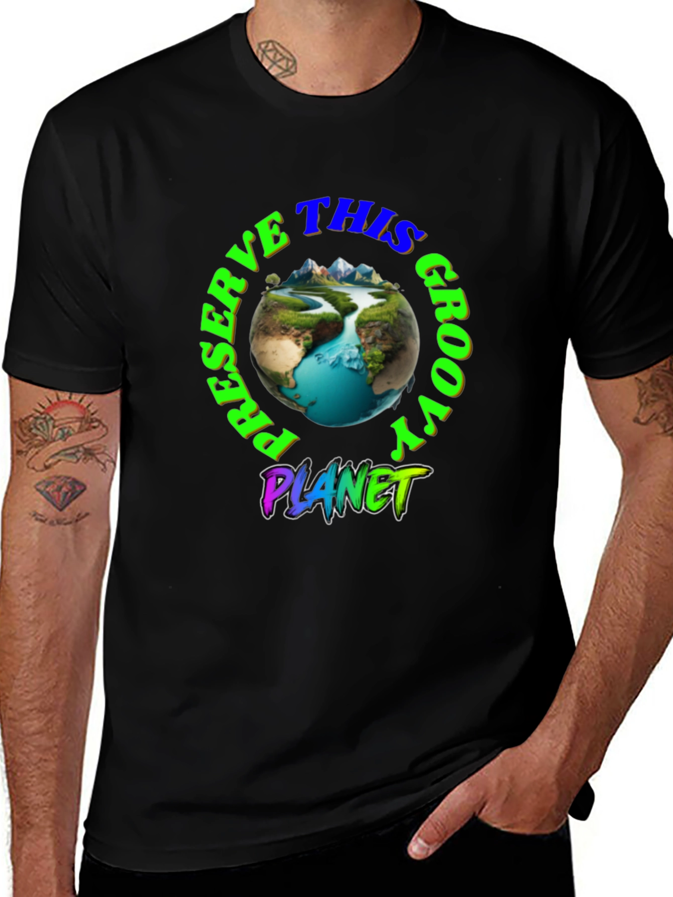 Preserve This Groovy Planet Black Graphic T-Shirt
